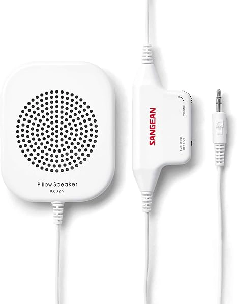 SANGEAN PS-300 Pillow Speaker with In-Line Volume Control and Built-In Amplifier, White