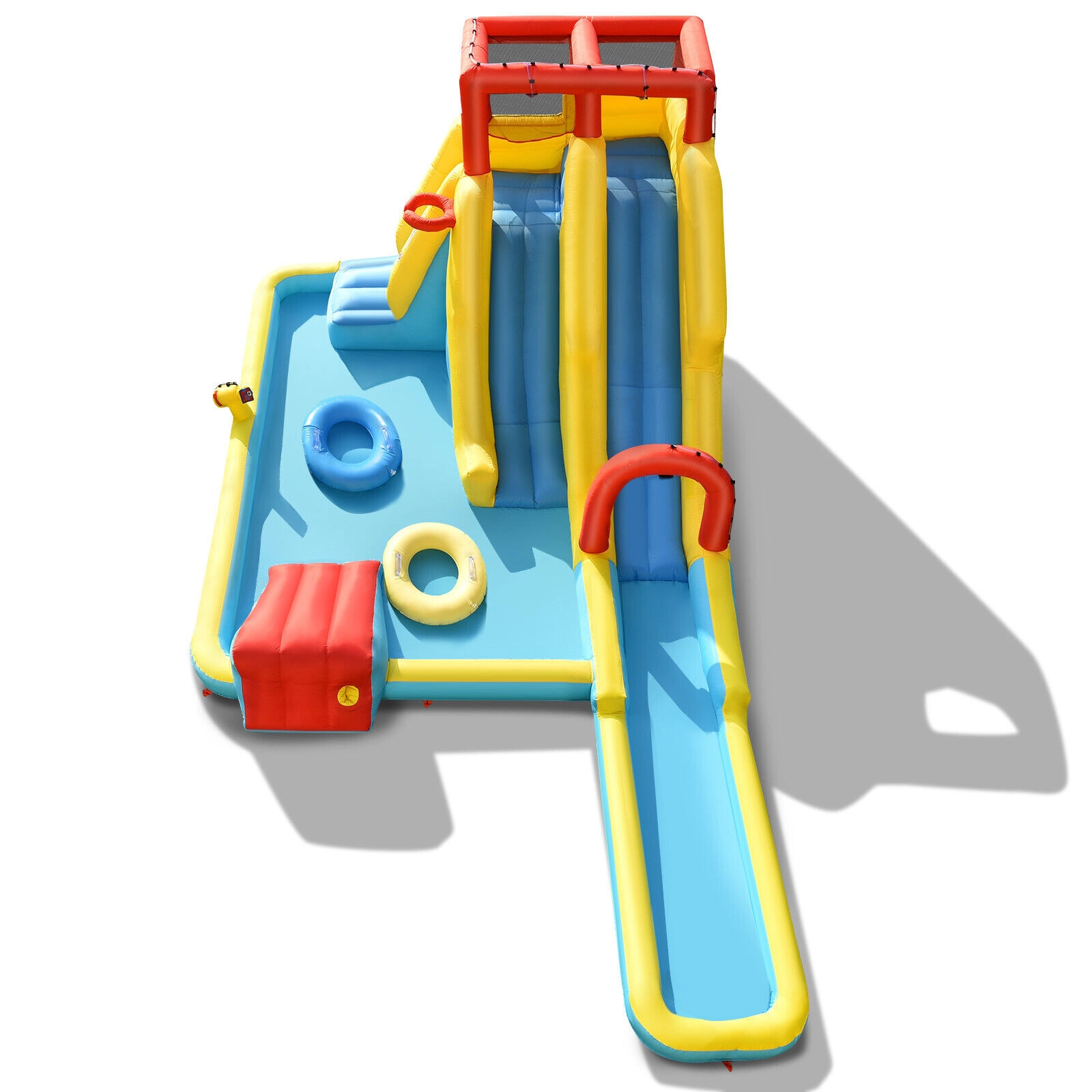 SUGIFT 245-in Inflatable Dual Slide Water Park with Climbing Wall Pool 735W Blower for Backyard