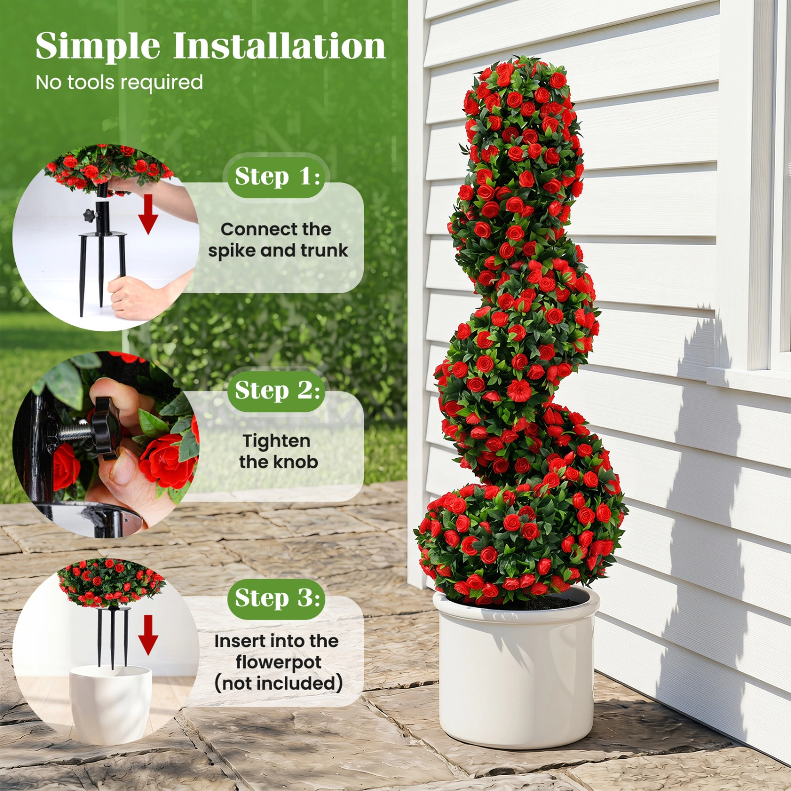 SUGIFT Set of 2 Spiral Shaped Sun-Resistant Artificial Topiary Trees 36-in x 14-in 6-in Ground Spike 5.5-lb Red