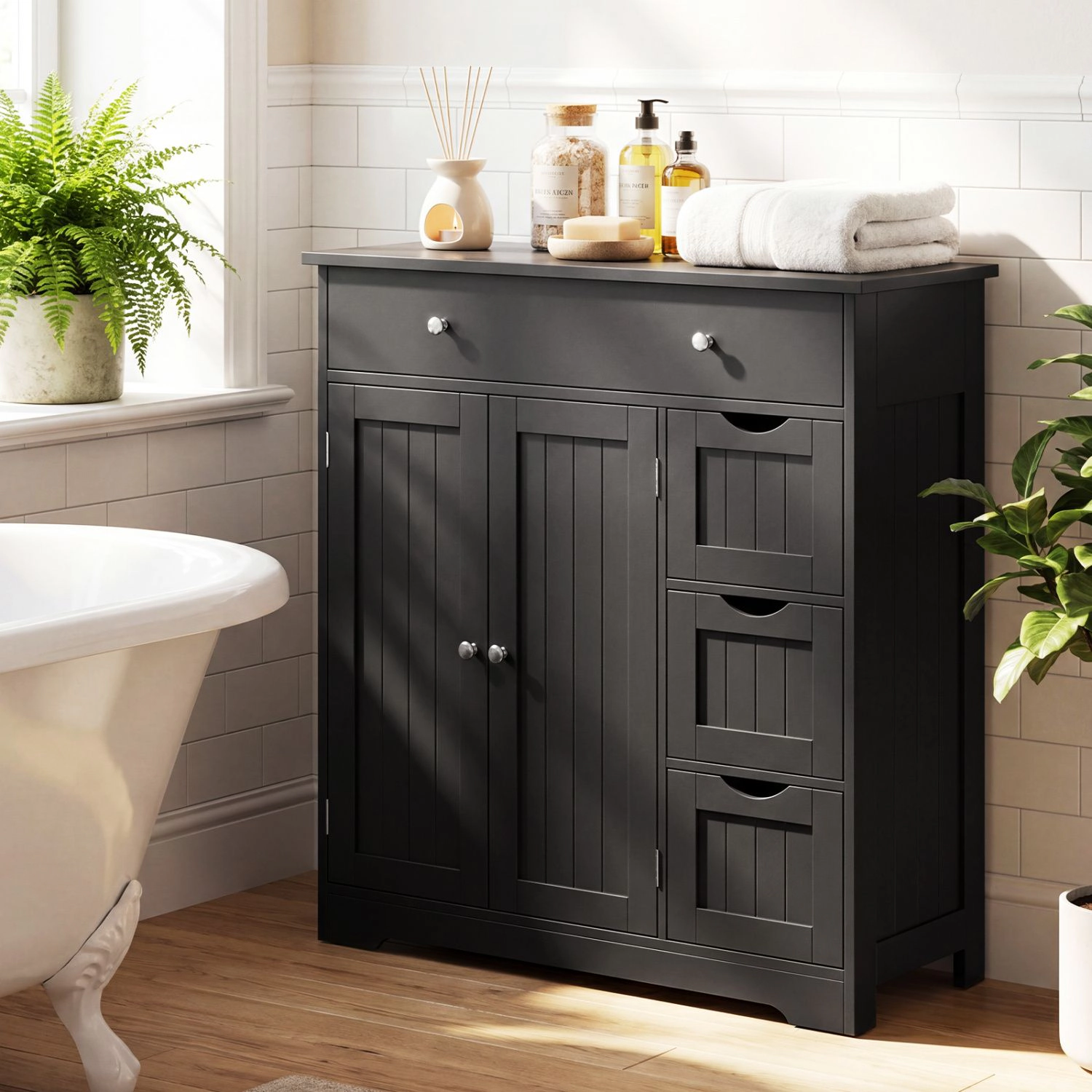 SlickBlue Bathroom Storage Cabinet with Drawers and Double Doors