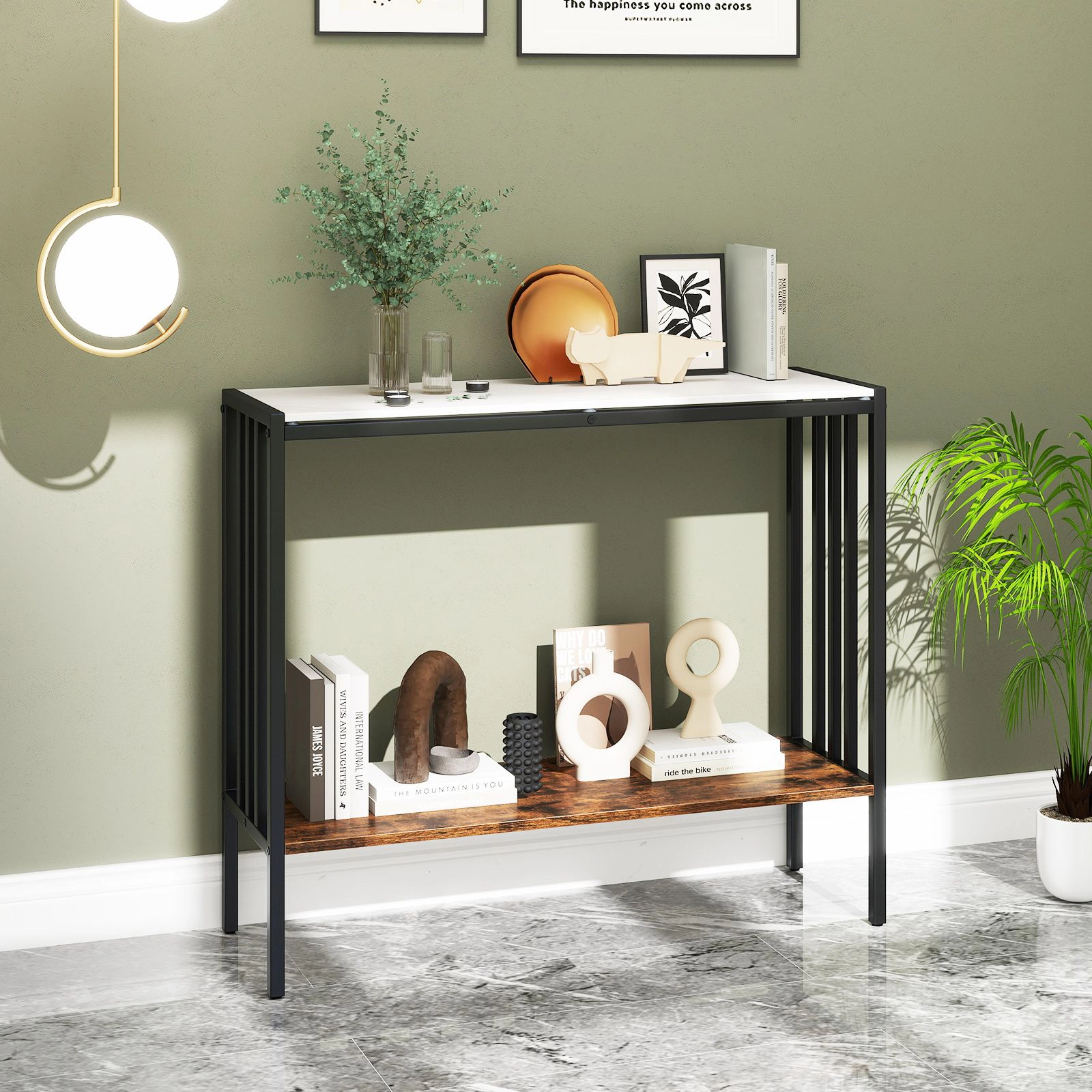 SlickBlue Modern Console Table with Sintered Stone Top and Shelf