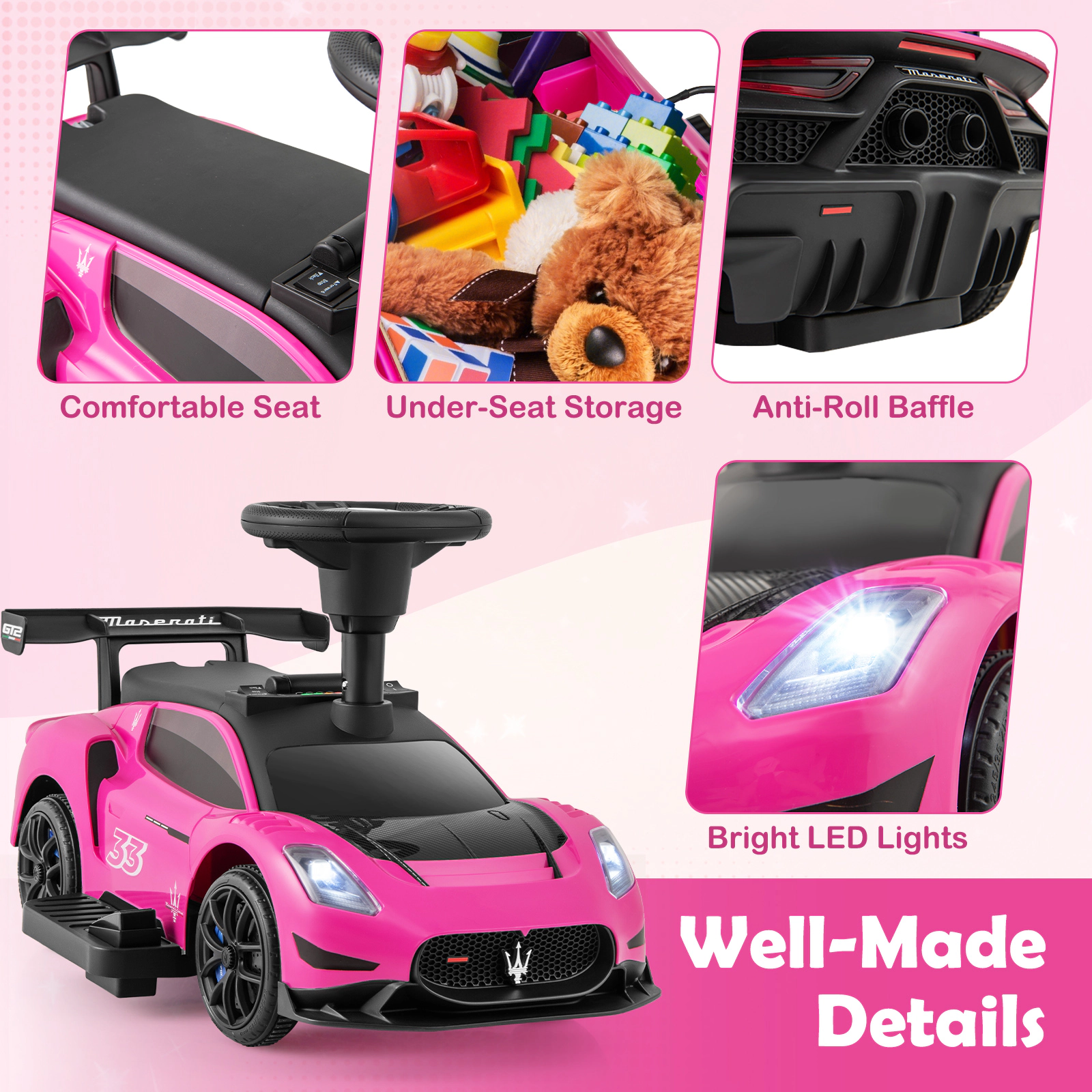 SUGIFT 6V Electric Kids Ride-On Push Car Maserati Licensed with Foot Pedal and Music 55-lb Capacity Ages 18-60 Months