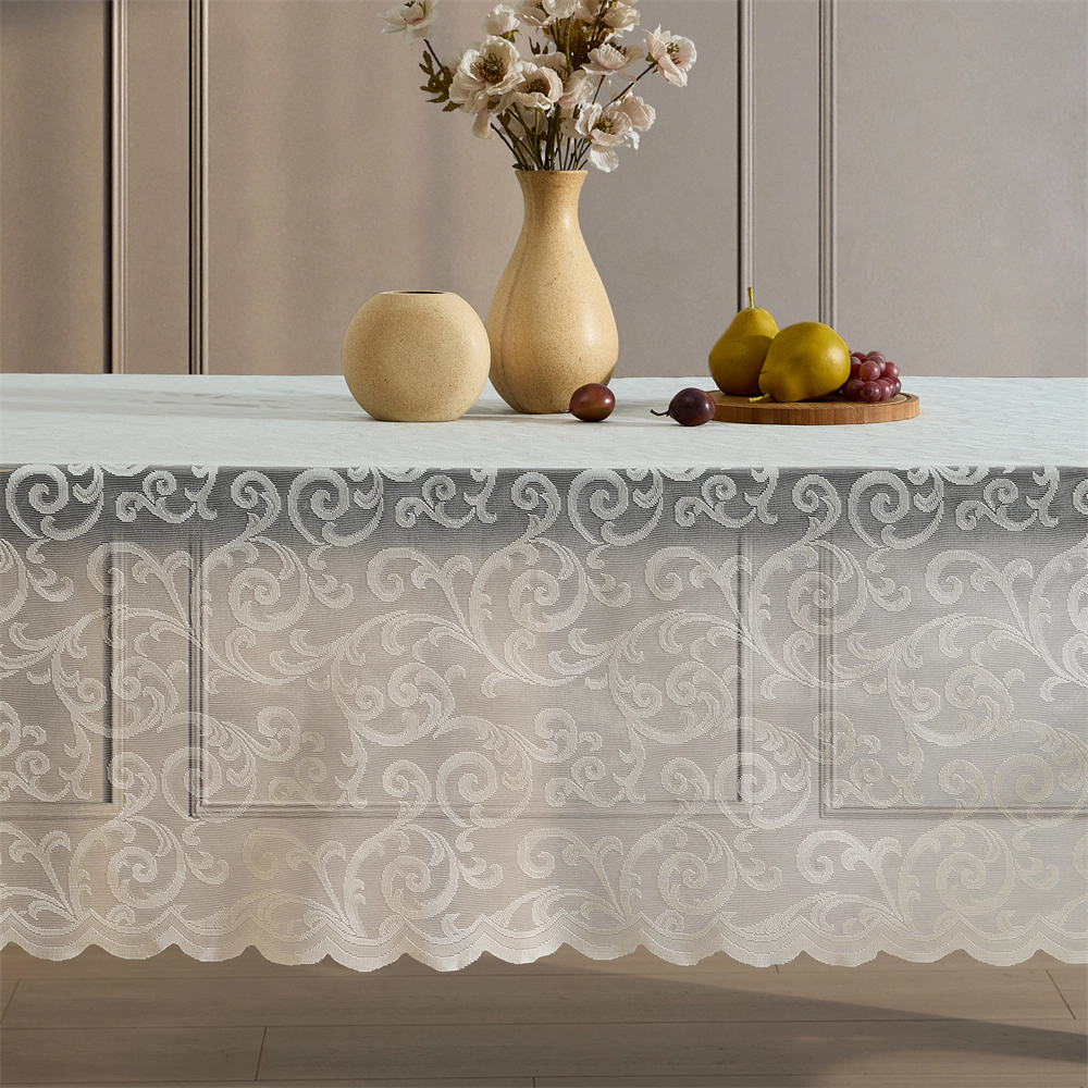HLC.ME Scroll Scalloped Lace Fabric Wrinkle Resistant Tablecloth