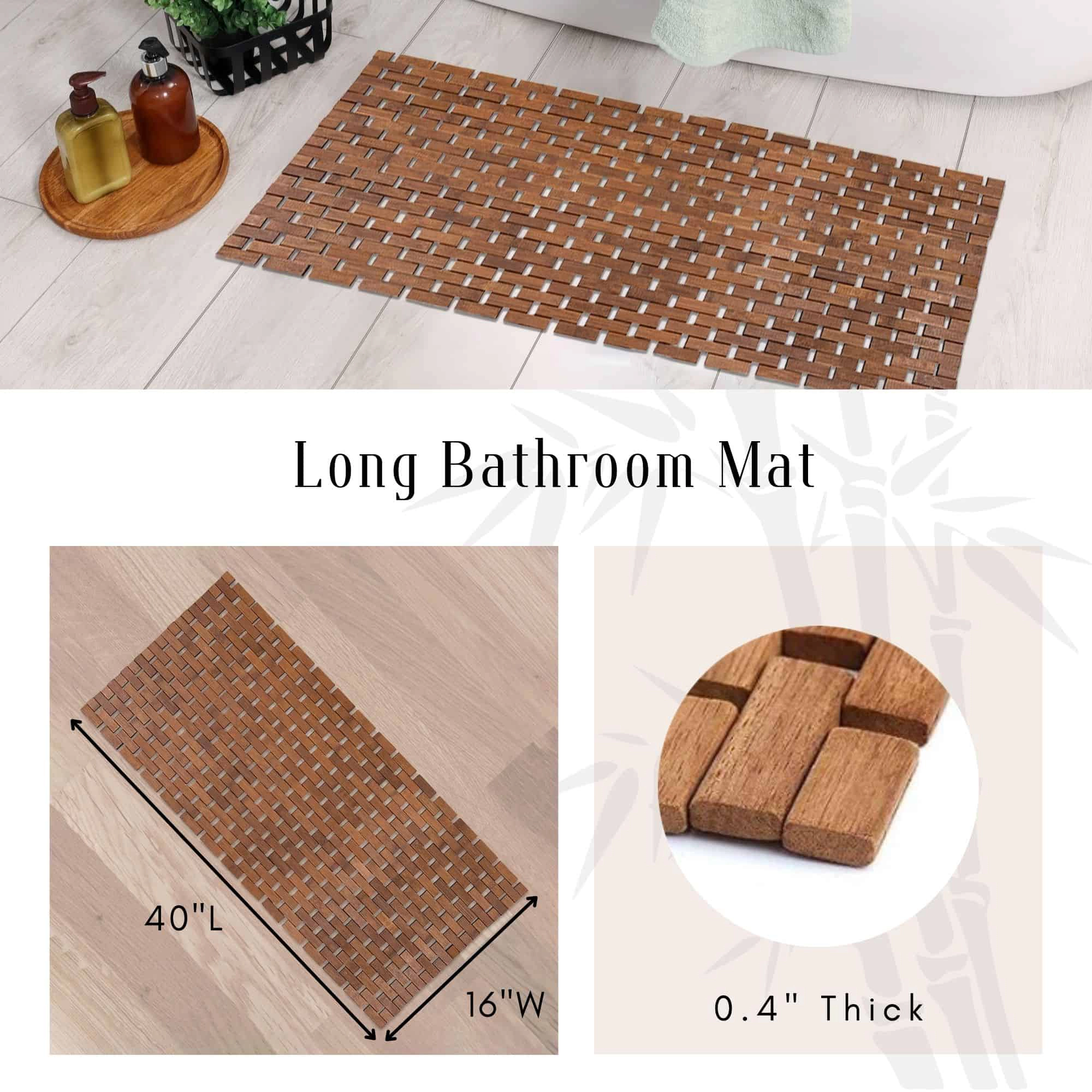 Evideco French Home Goods Bamboo Duckboard Bath Mat, 16 x 40 inches - Natural