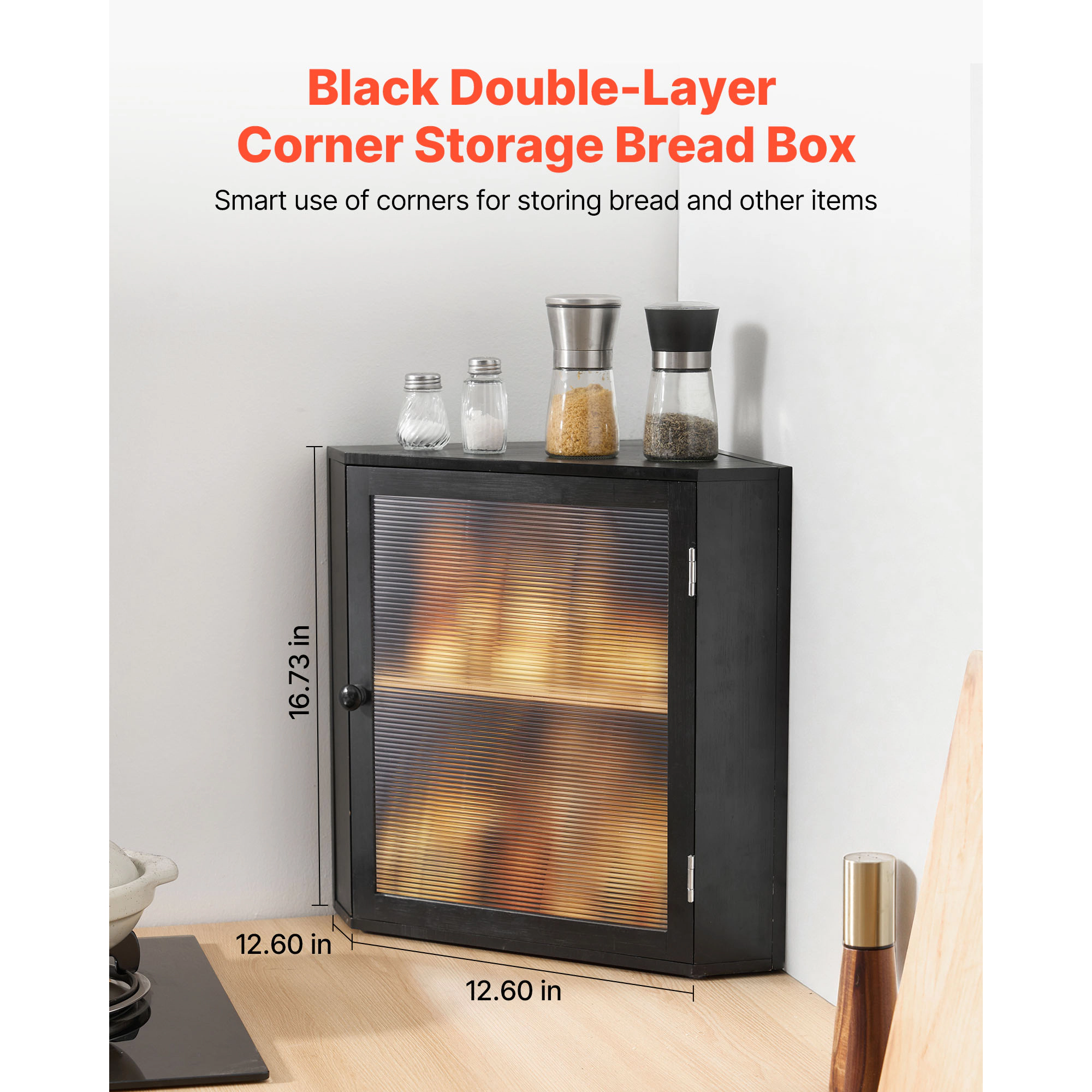 HONGGE Corner Bread Box for Kitchen Counter Double Layer Large Capacity Bamboo Storage Container Farmhouse Wooden