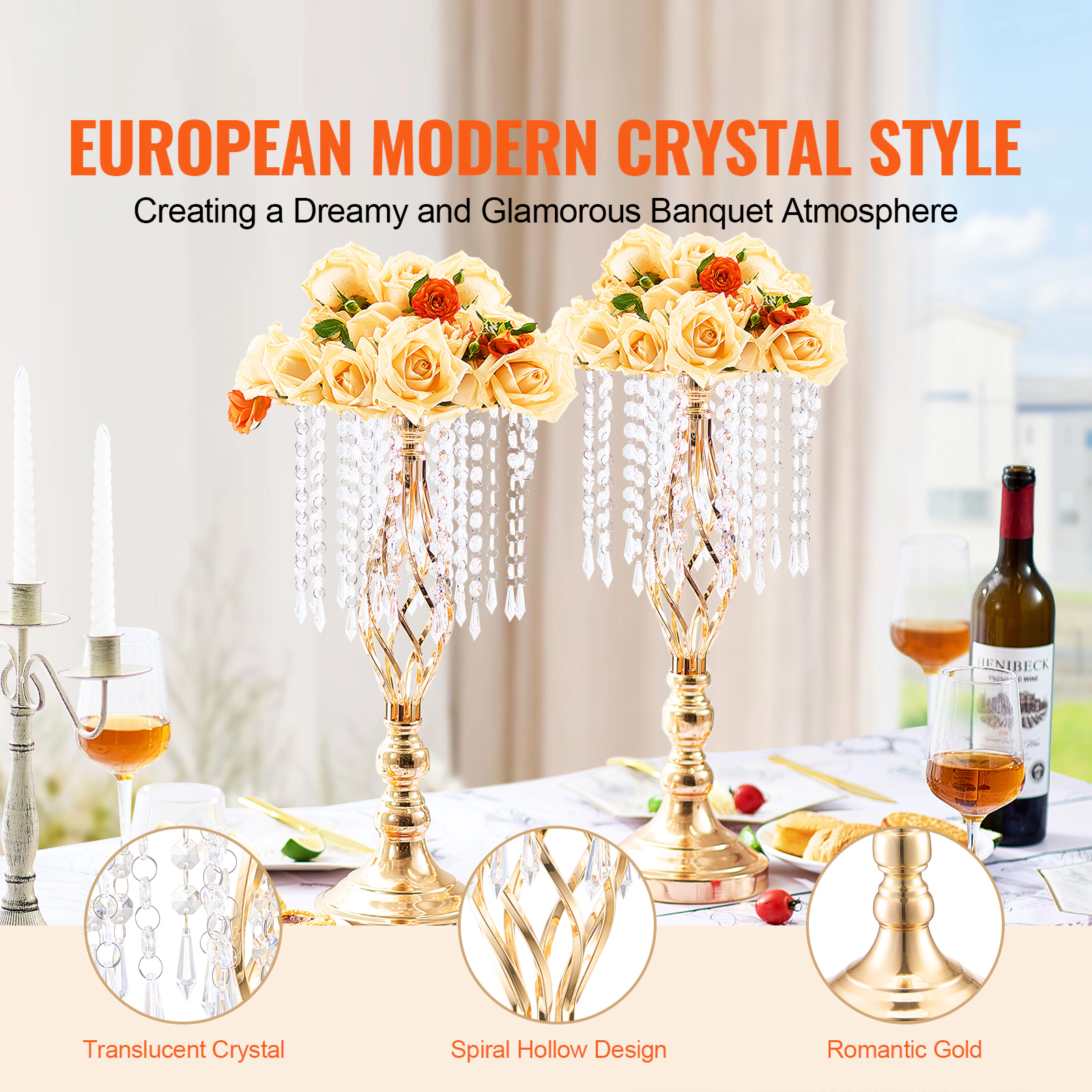 HONGGE Crystal Wedding Flower Stand Wedding Vase Flower for Wedding Party Decor