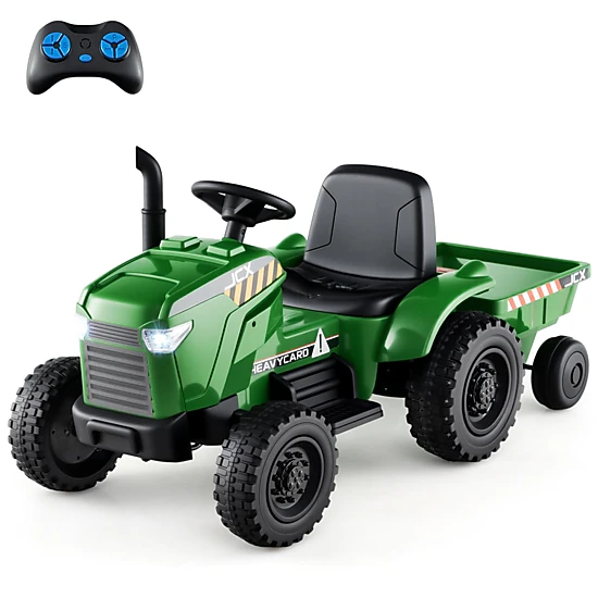 Glintex 12V Kids Ride-On Tractor with EVA Wheels and Detachable Trailer, Green