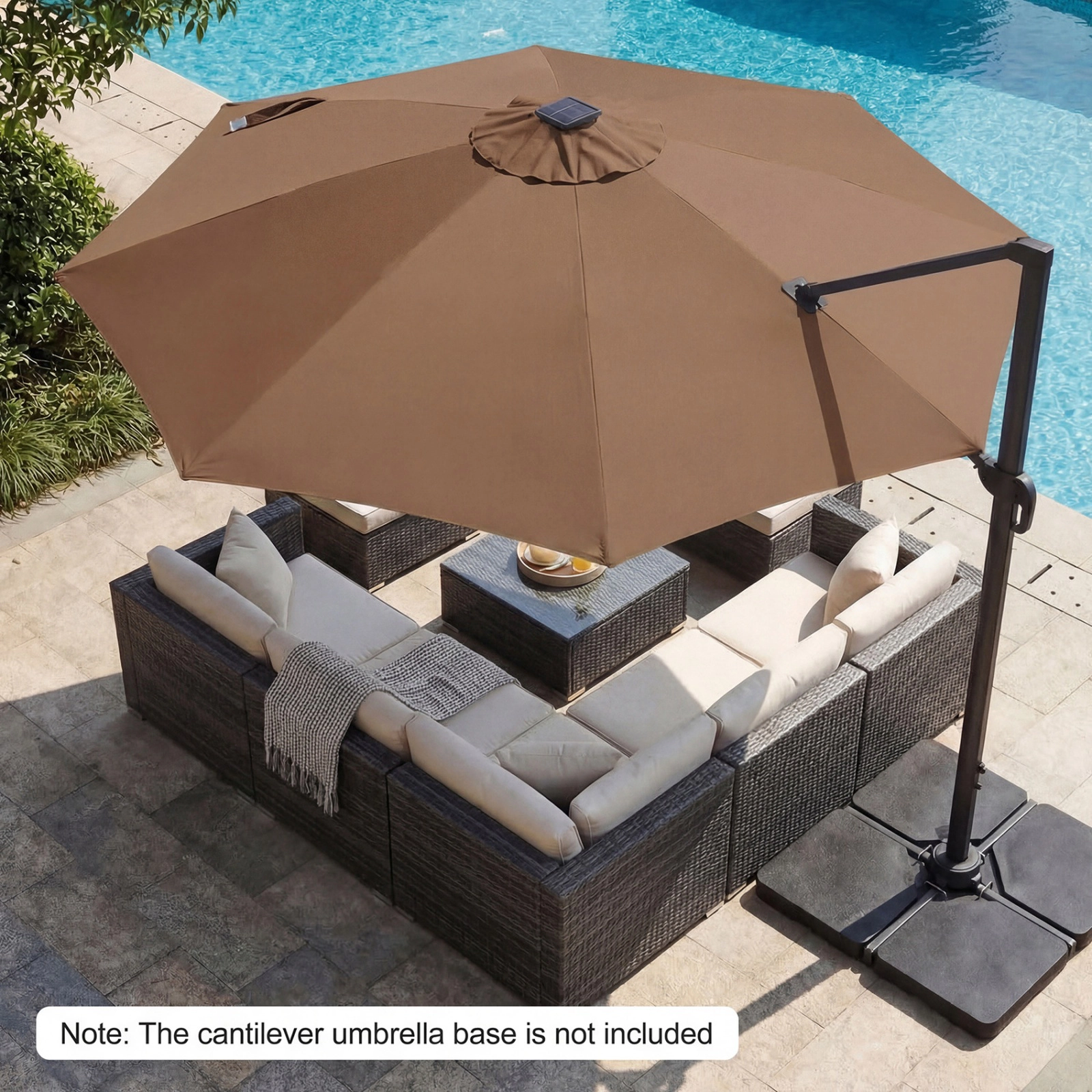 SUGIFT 10 ft Cantilever Patio Umbrella with 29 Solar LED Lights and 360 Degree Rotation