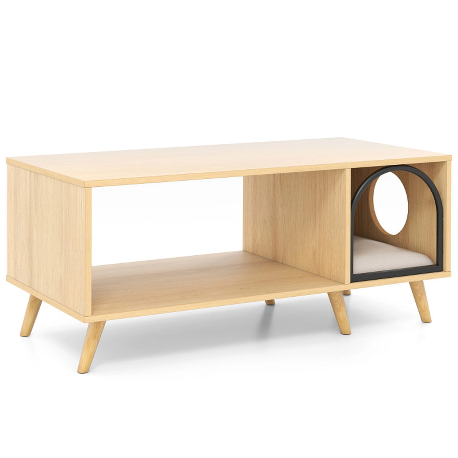 SUGIFT Natural 2-in-1 Coffee Table Cat House with Open Shelf 40-in W 20-in D 18-in H 88-lb Tabletop Capacity