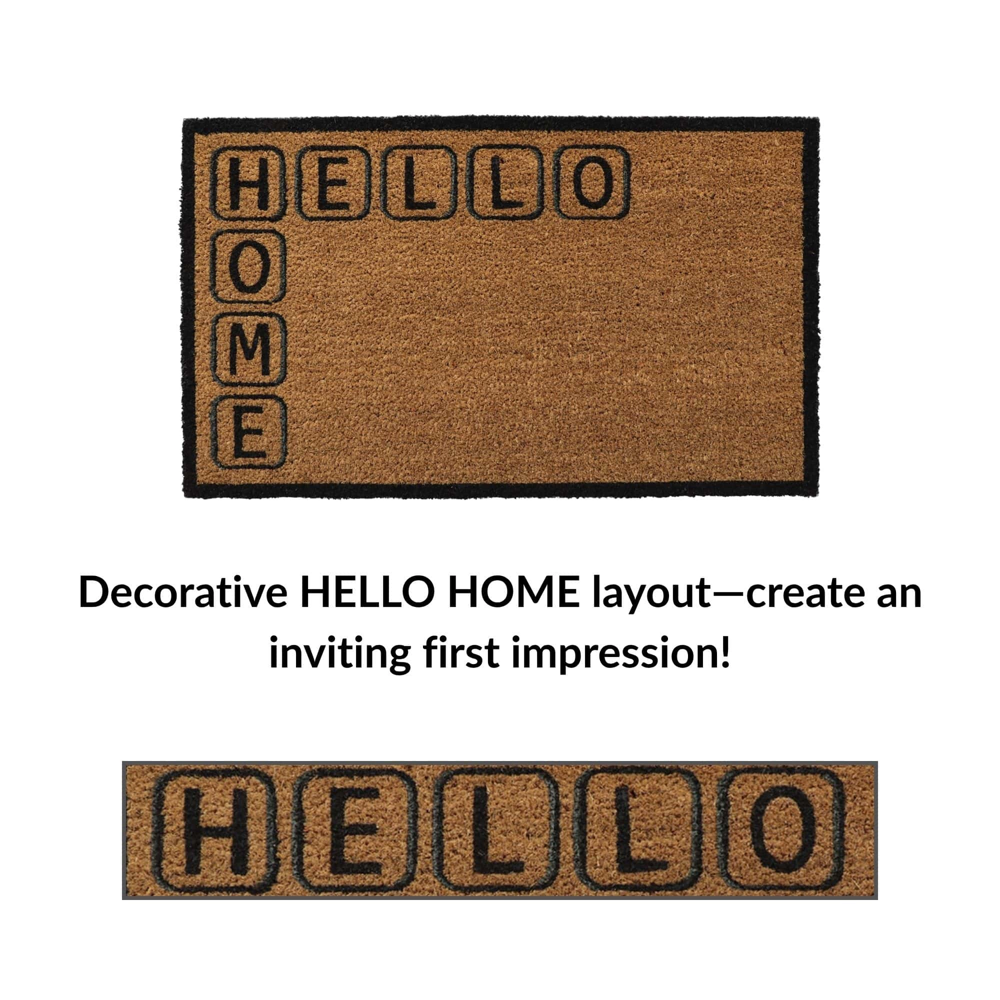 Evideco French Home Goods Natural and Black Hello Home Coir Doormat 30 x 18 Inches
