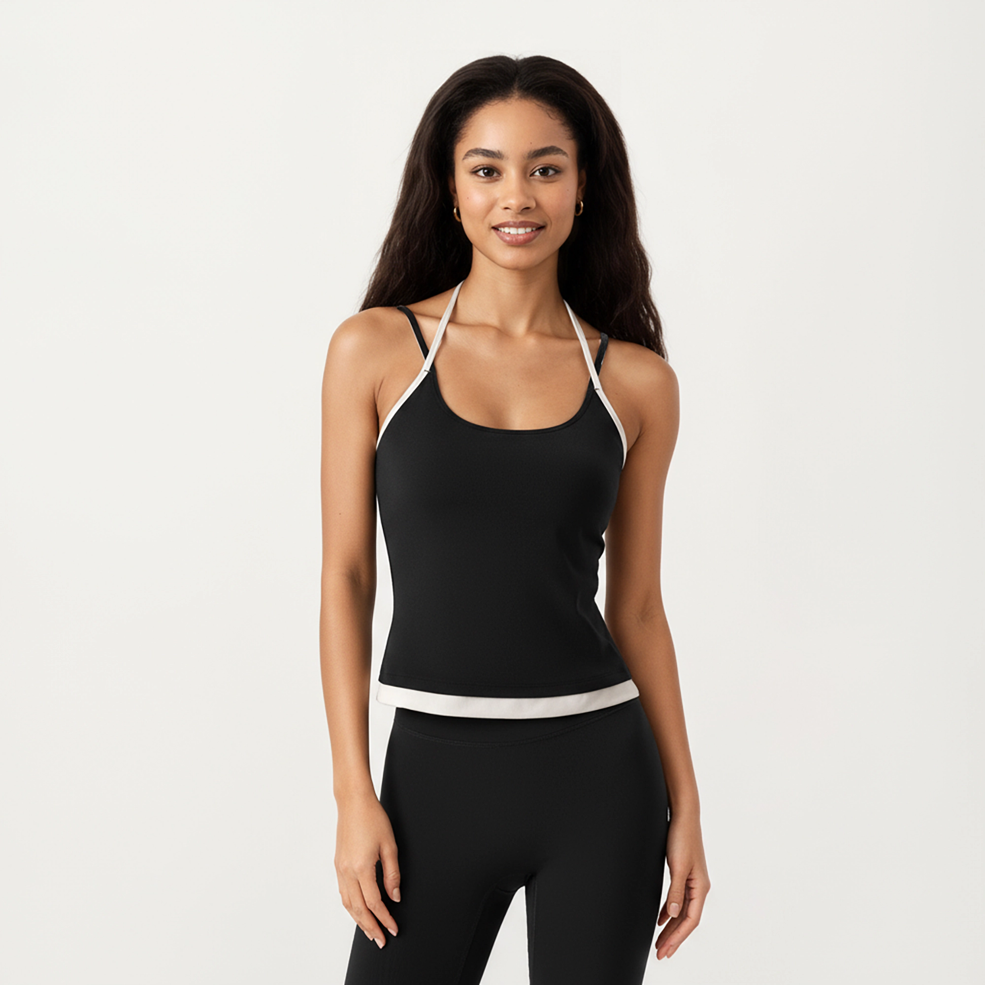 Anna-Kaci Women's Contrast Trim Halter Neck Cami Top with Fitted Silhouette and Scoop Neckline