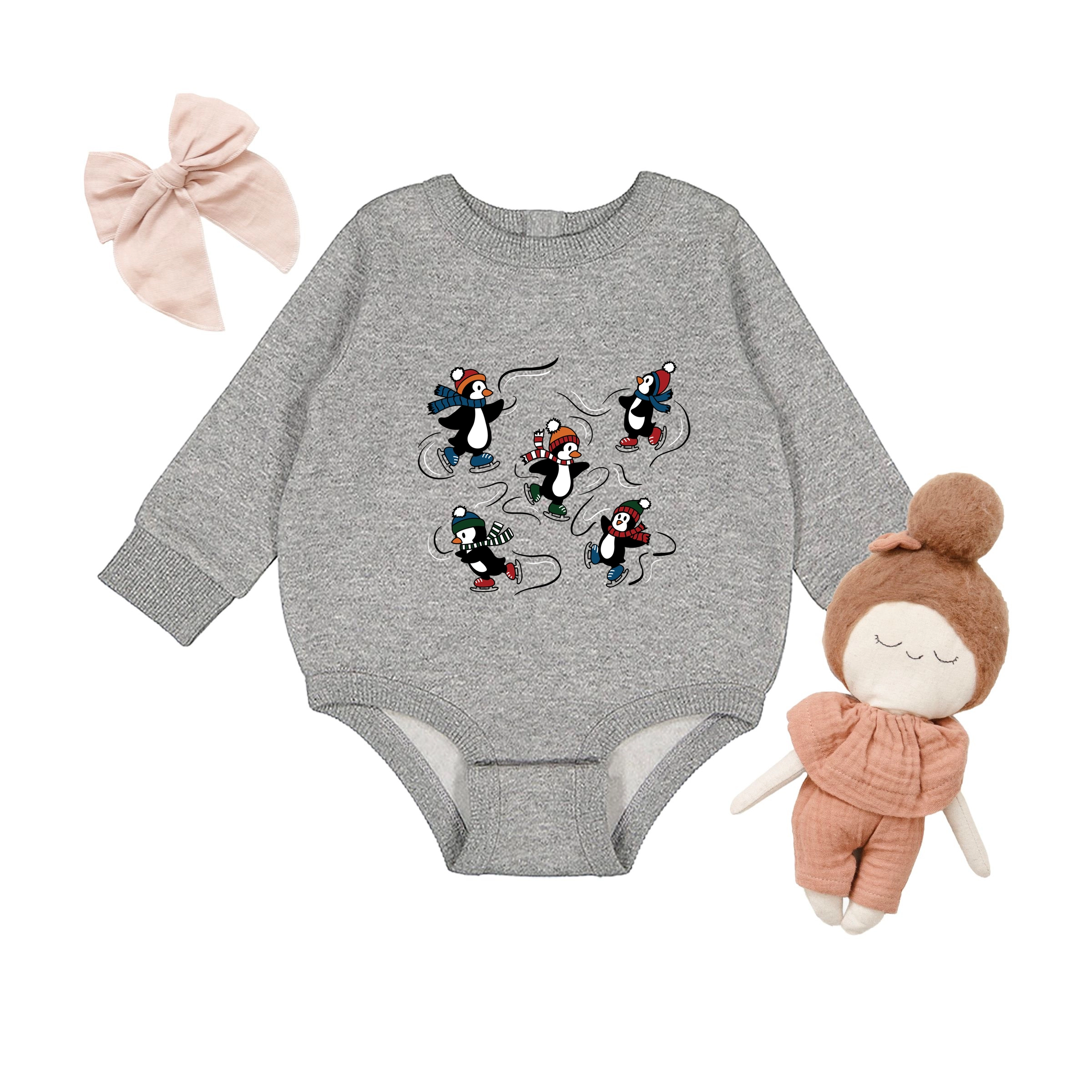 The Juniper Shop - Infant Fleece BodySuit Ice Skating Penguins