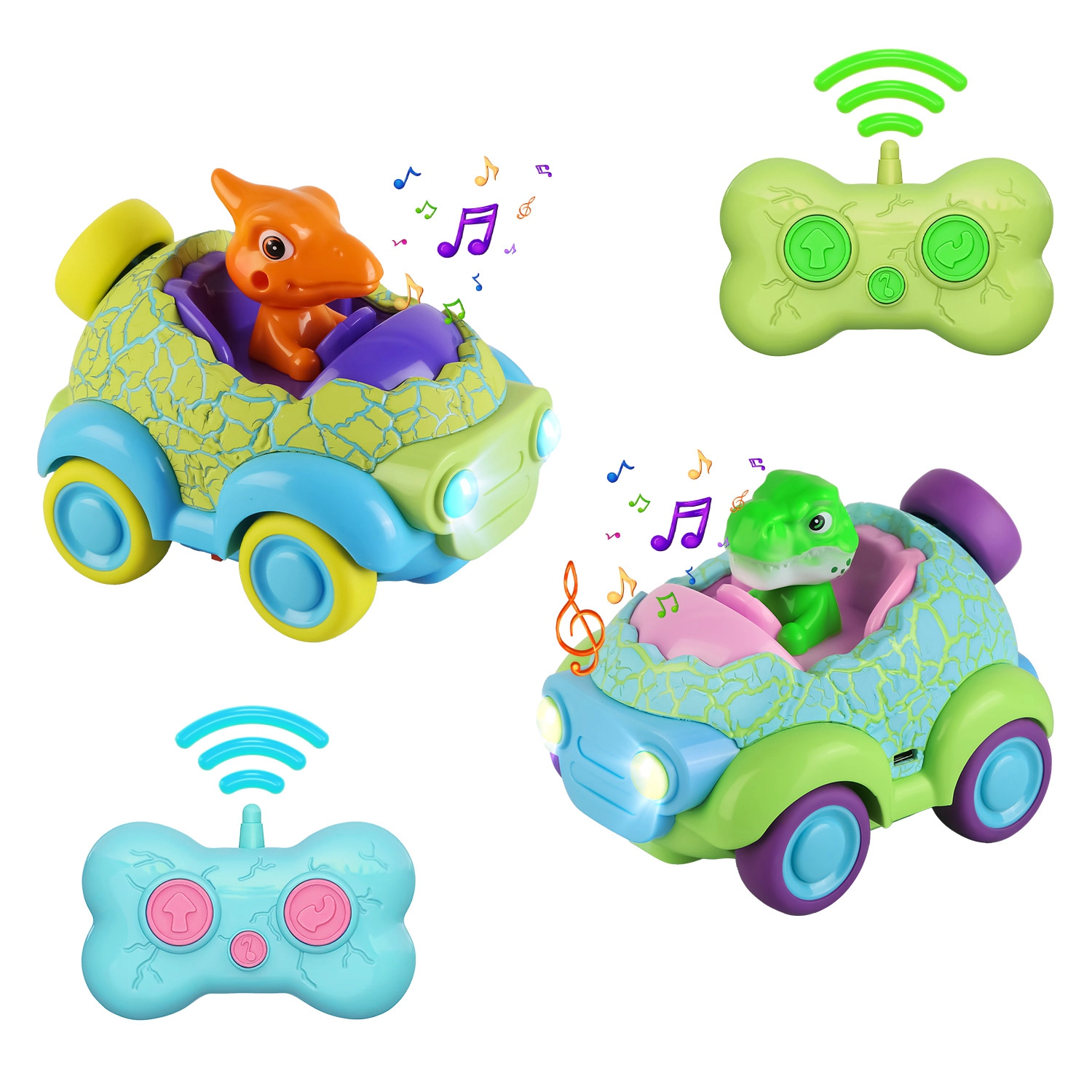 GBruno 2-Pack Rechargeable Dinosaur Remote Control Cars