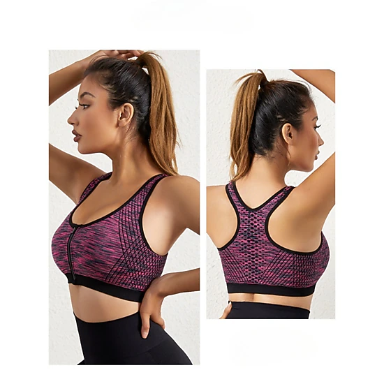Wardrobe Whimsy Women Zipper Backless Sports Bra Wire‑Free Tank Top Yoga Workout Bralette