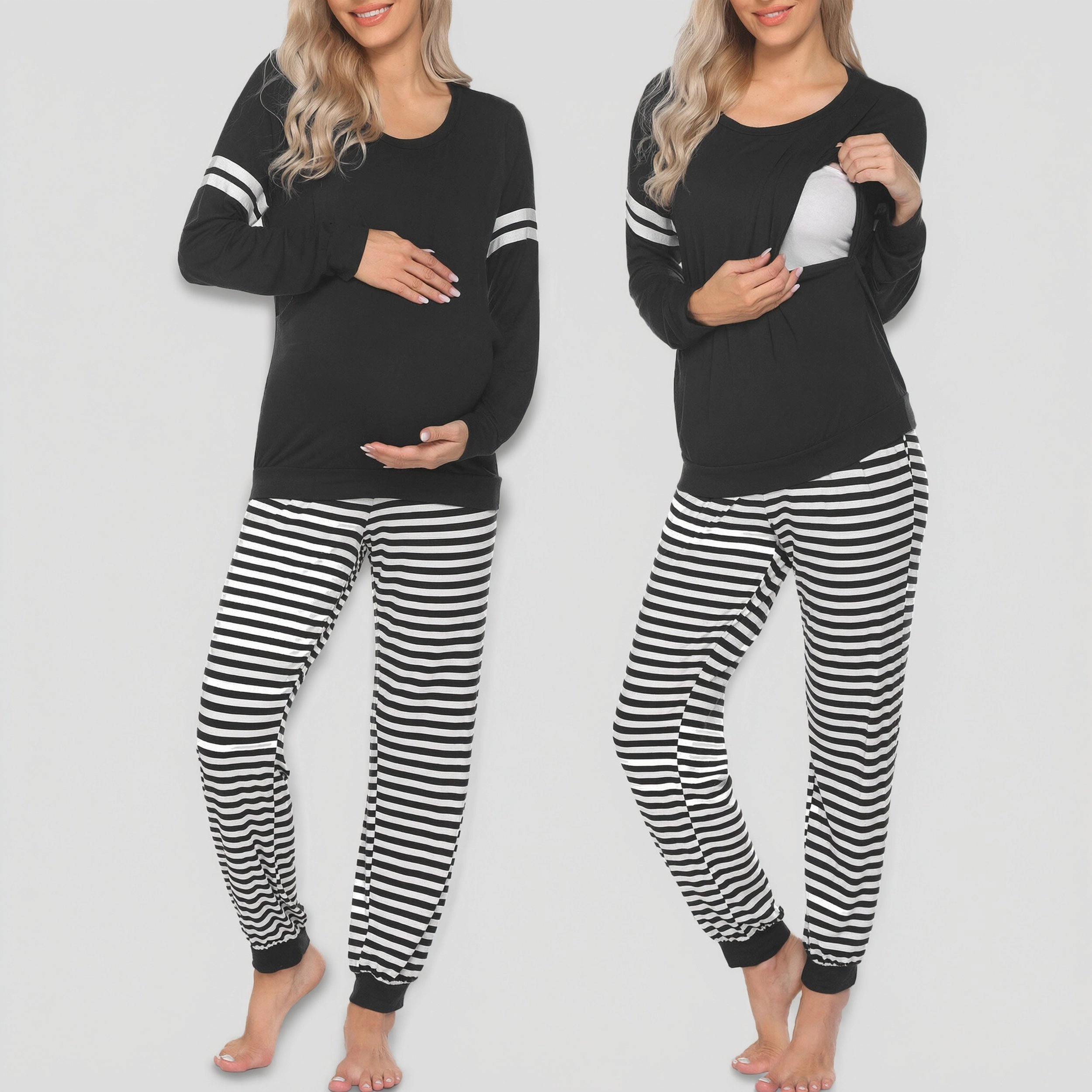 Ekouaer Maternity Pajama Set Nursing Pjs Women Breastfeeding Pregnancy Long Sleeve Top & Pant