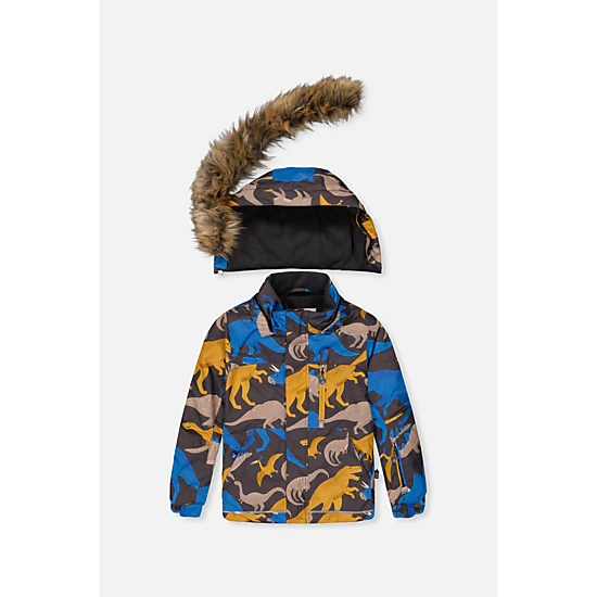 Deux par Deux Boys Dinosaur Print Two Piece Play Snowsuit with Hooded Jacket and Snow Pants