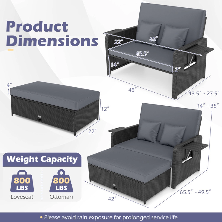 Hivvago Pe Wicker Outdoor Daybed With 4-Level Adjustable Backrest And Storage Ottoman