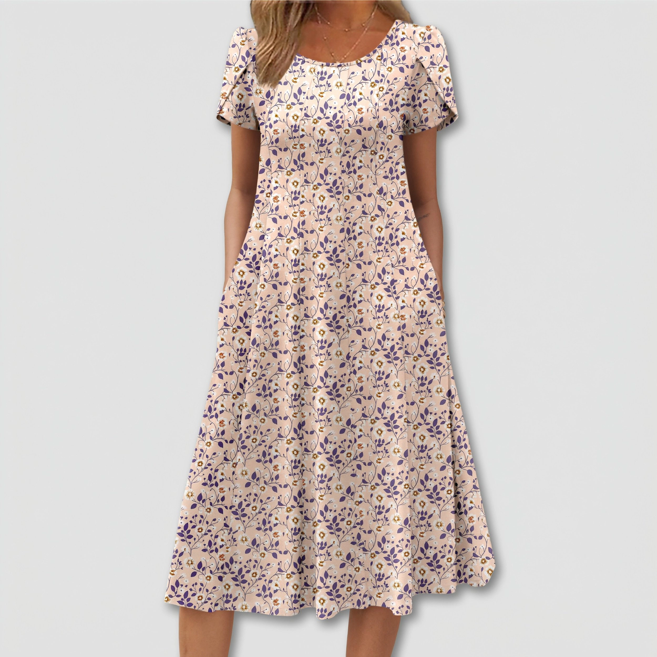 Zeagoo Women's Scoop Neck Short Sleeve Midi Dress
