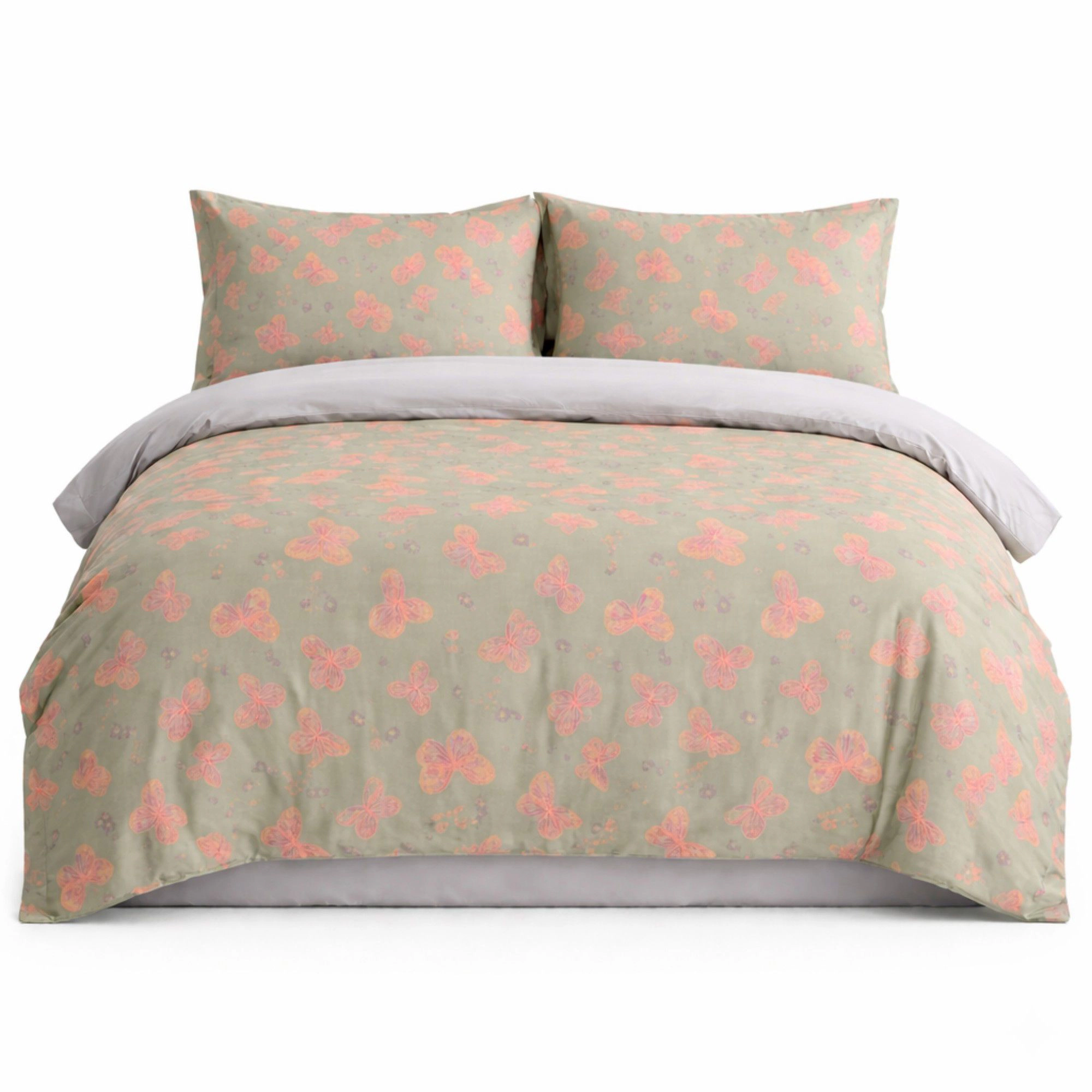 Alilang Unisex 4-Piece Cotton Bedding Set with Butterfly Print Duvet Cover and Pillowcases