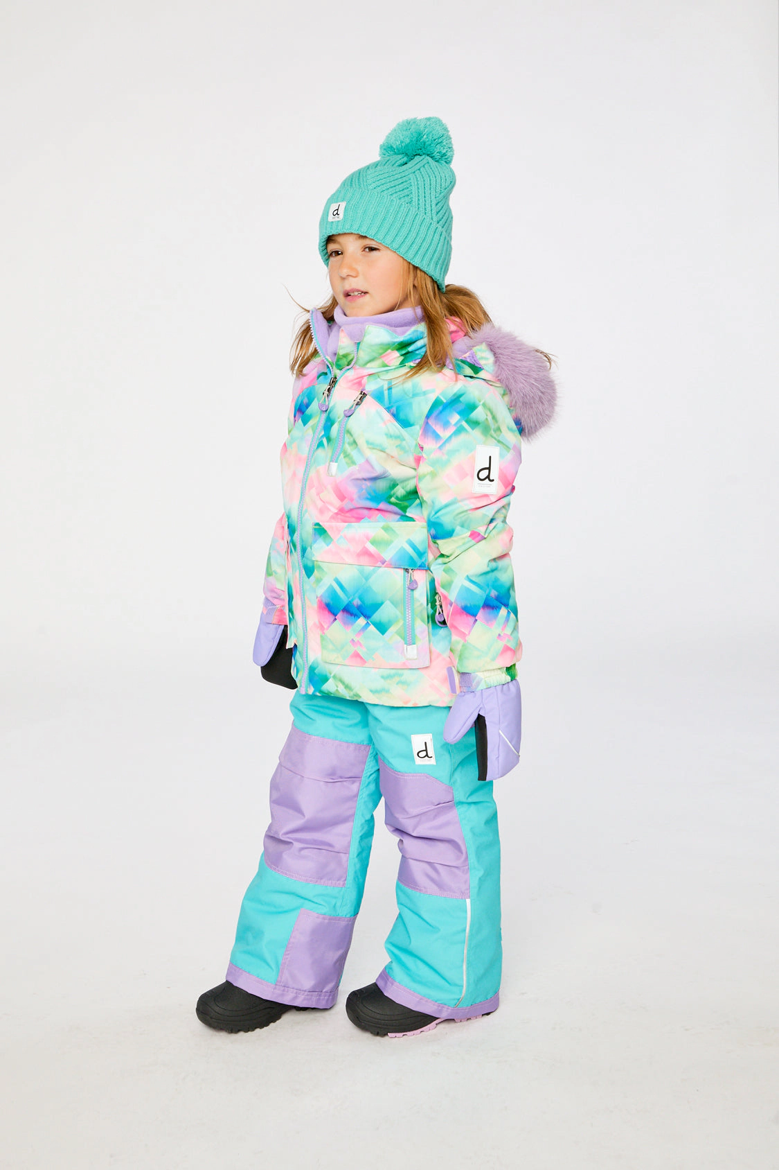 Deux par Girls Diamond Print Two Piece Play Snowsuit with Hooded Jacket and Snow Pants