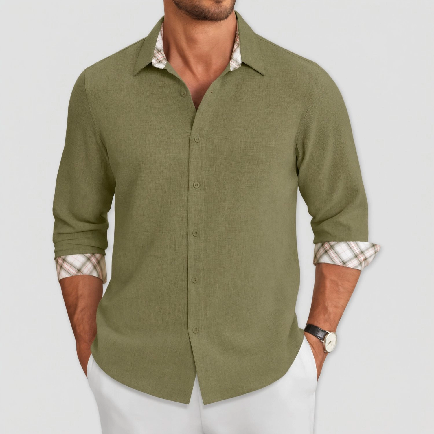 COOFANDY Mens Casual Long Sleeve Button Down Shirts Plaid Contrast Cuff Fall Tops