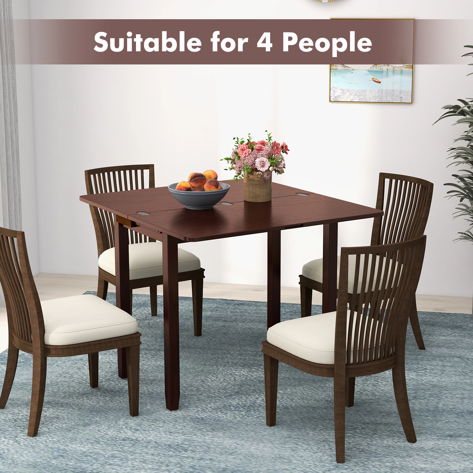 LJG Mid Century Folding Dining Table for 4 People Extendable Kitchen Table with Hidden Storage