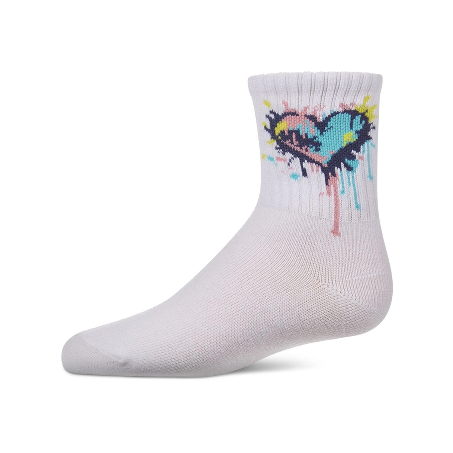 Girls Colorful "Splatter Heart" Cotton Blend Novelty Crew Sock