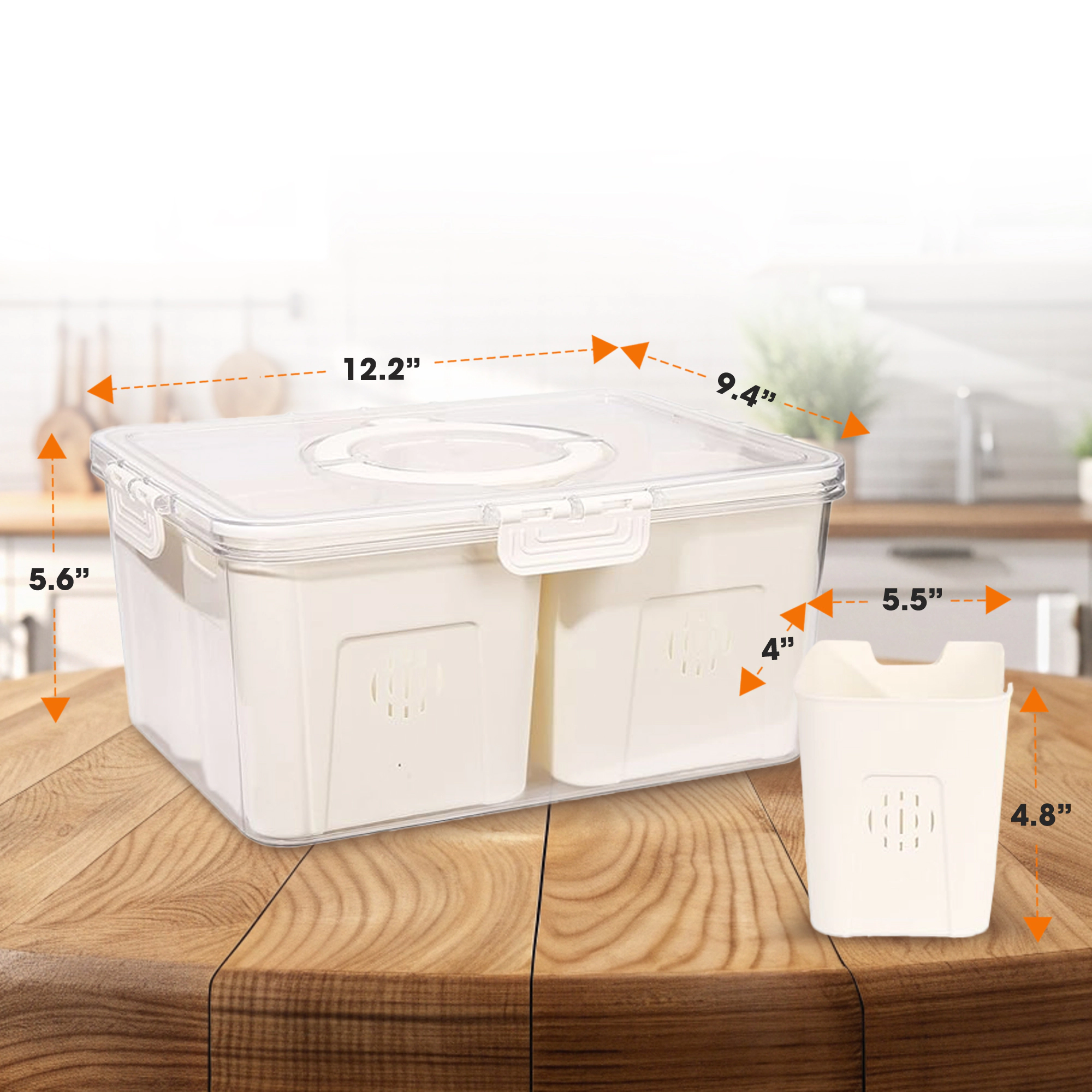 Cheer Collection Airtight Produce Storage Container with 4 Removable Baskets and Carry Handle
