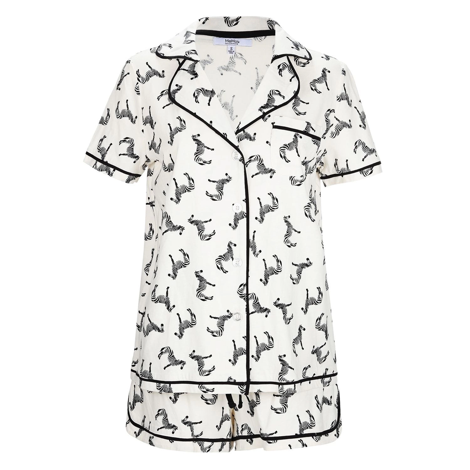 MeMoi Women's Zebra Notch Collar Cotton Blend Pajama Set