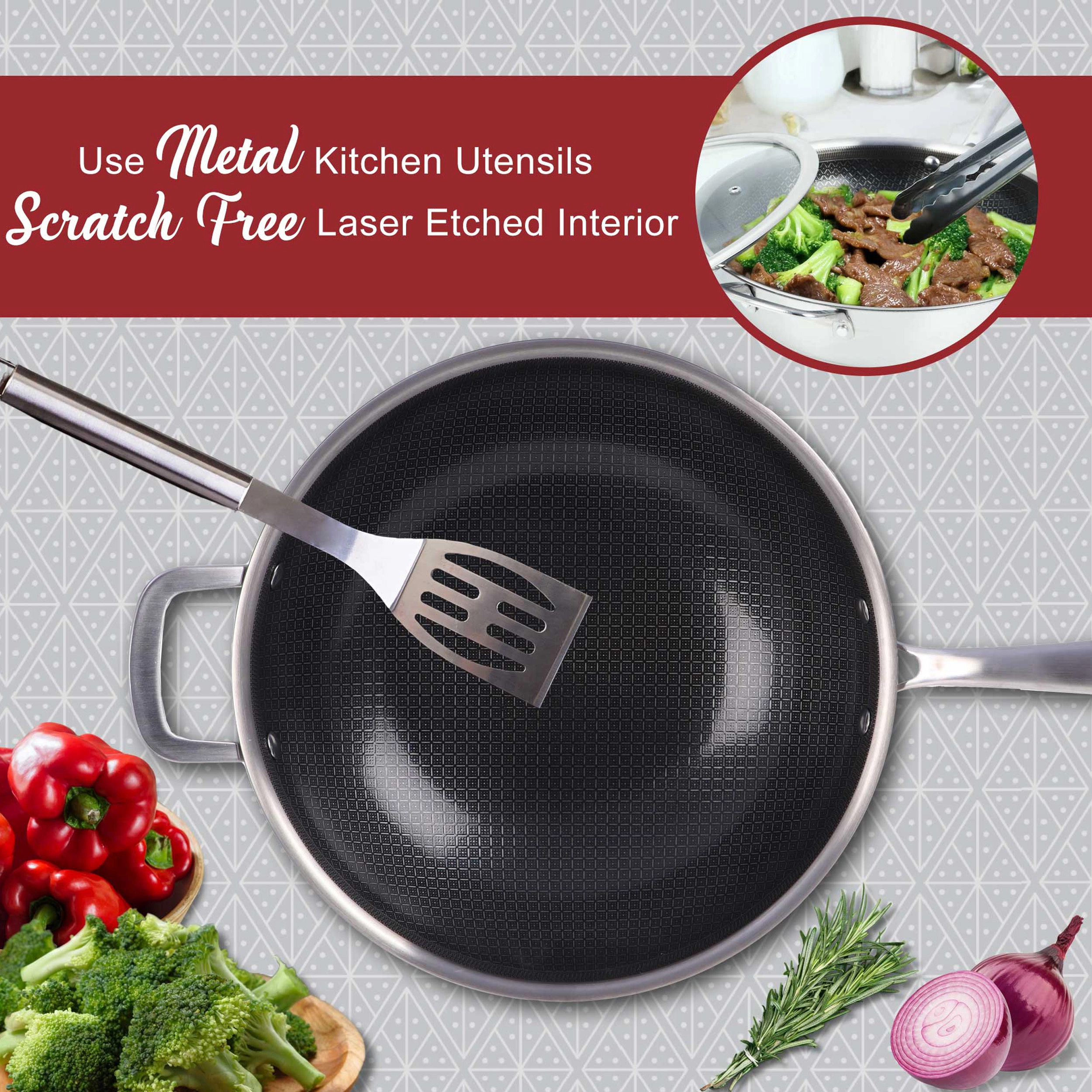 Brentwood 12-inch 4.2 Quarts Hybrid Non-Stick Stainless Steel Wok with Glass Lid