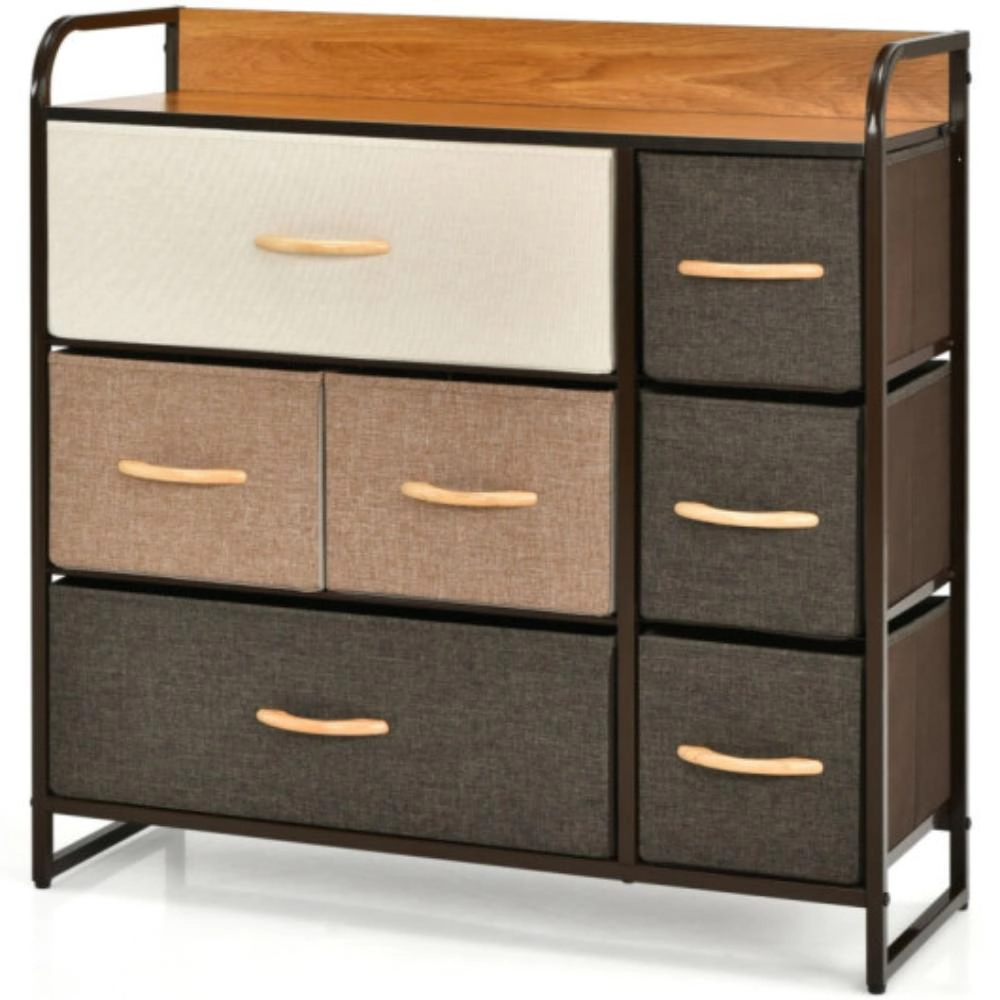 Hivvago 7 Drawer Tower Steel Frame And Wooden Top Dresser Storage Chest For Bedroom