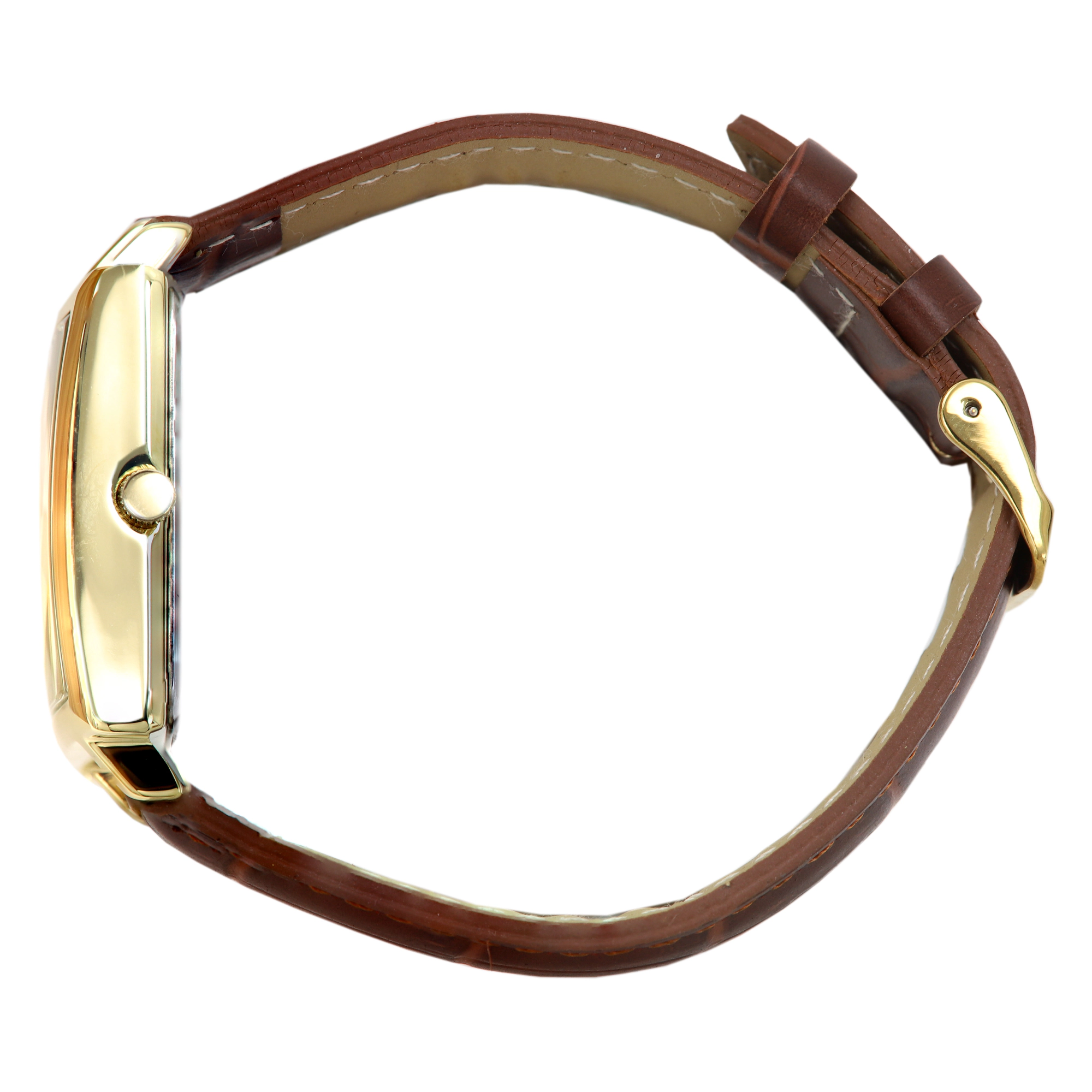 Peugeot Men's 35mm 14K Gold Plated Square Watch with Brown leather Strap
