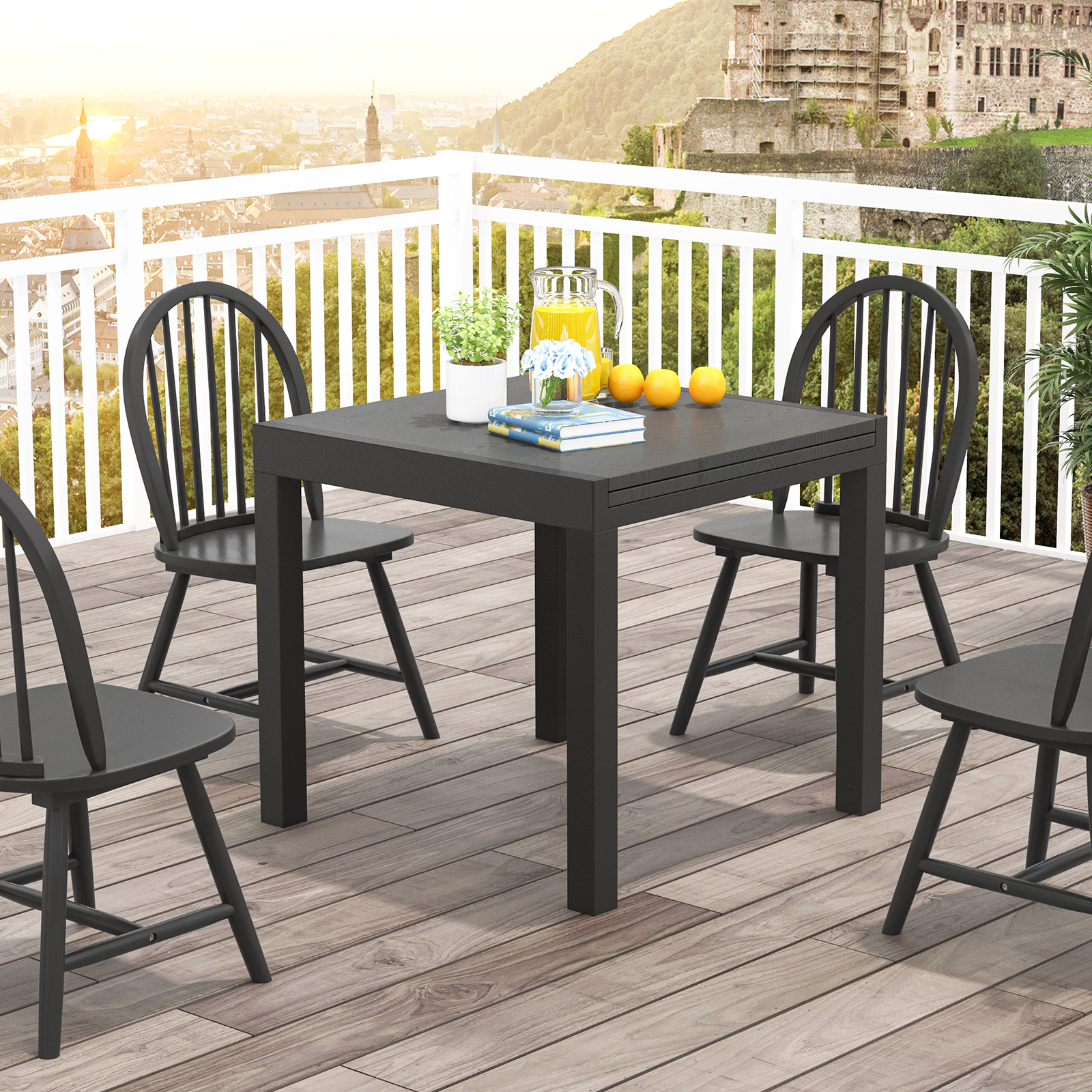 LJG 31.5 Inches-63 Inches Adjustable Patio Expandable Dining Table for 4-6 Person