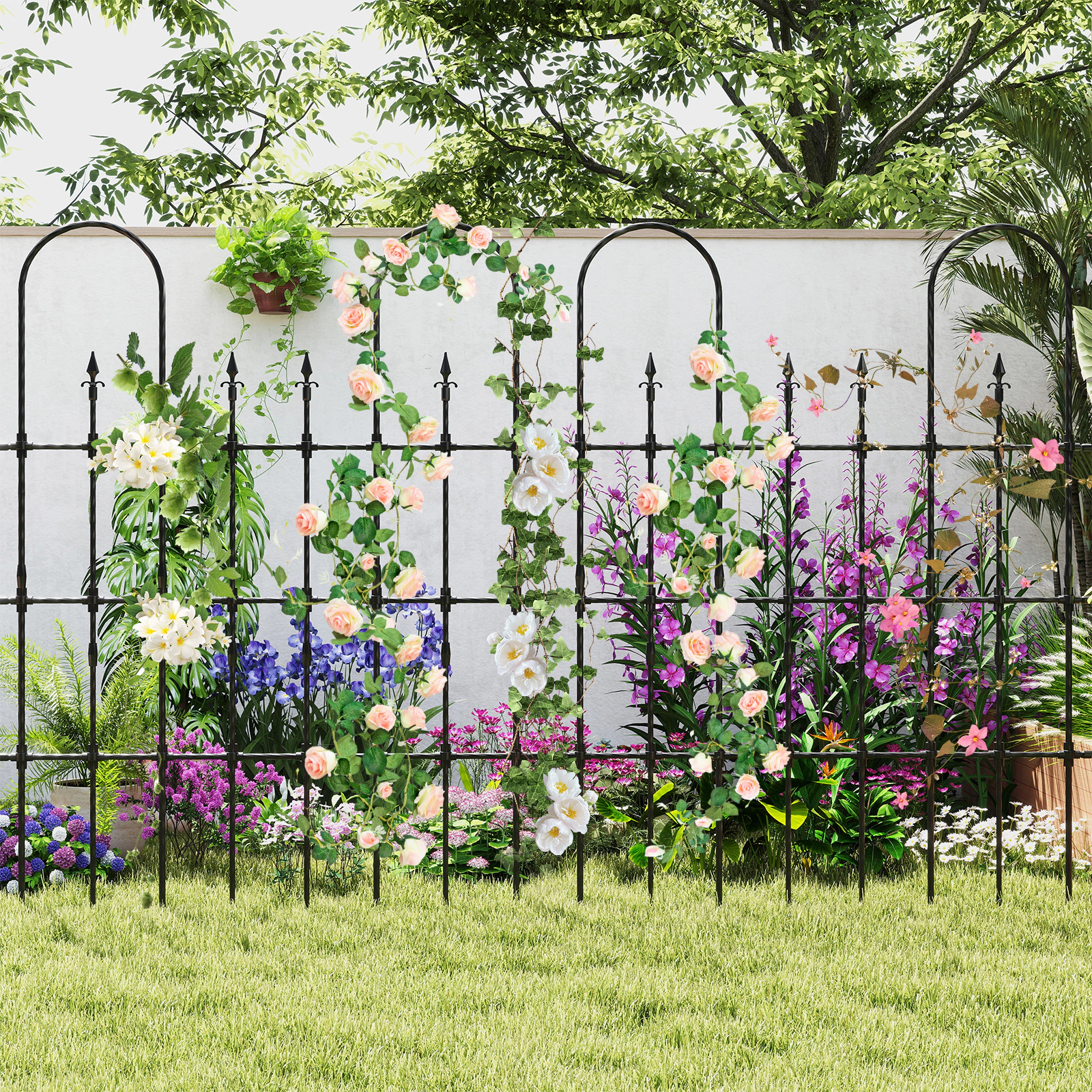 LJG 58 x 73 Inch Outdoor Garden Rose Arch Trellis for Climbing Plants