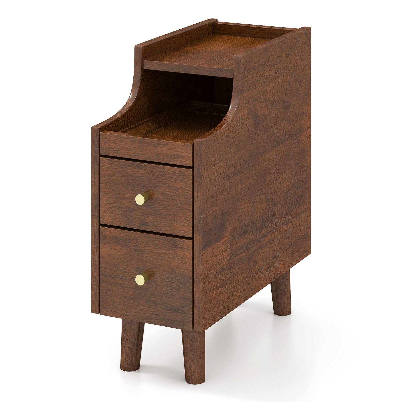 SlickBlue Narrow Nightstand with 2 Drawers and Pull Out Tray