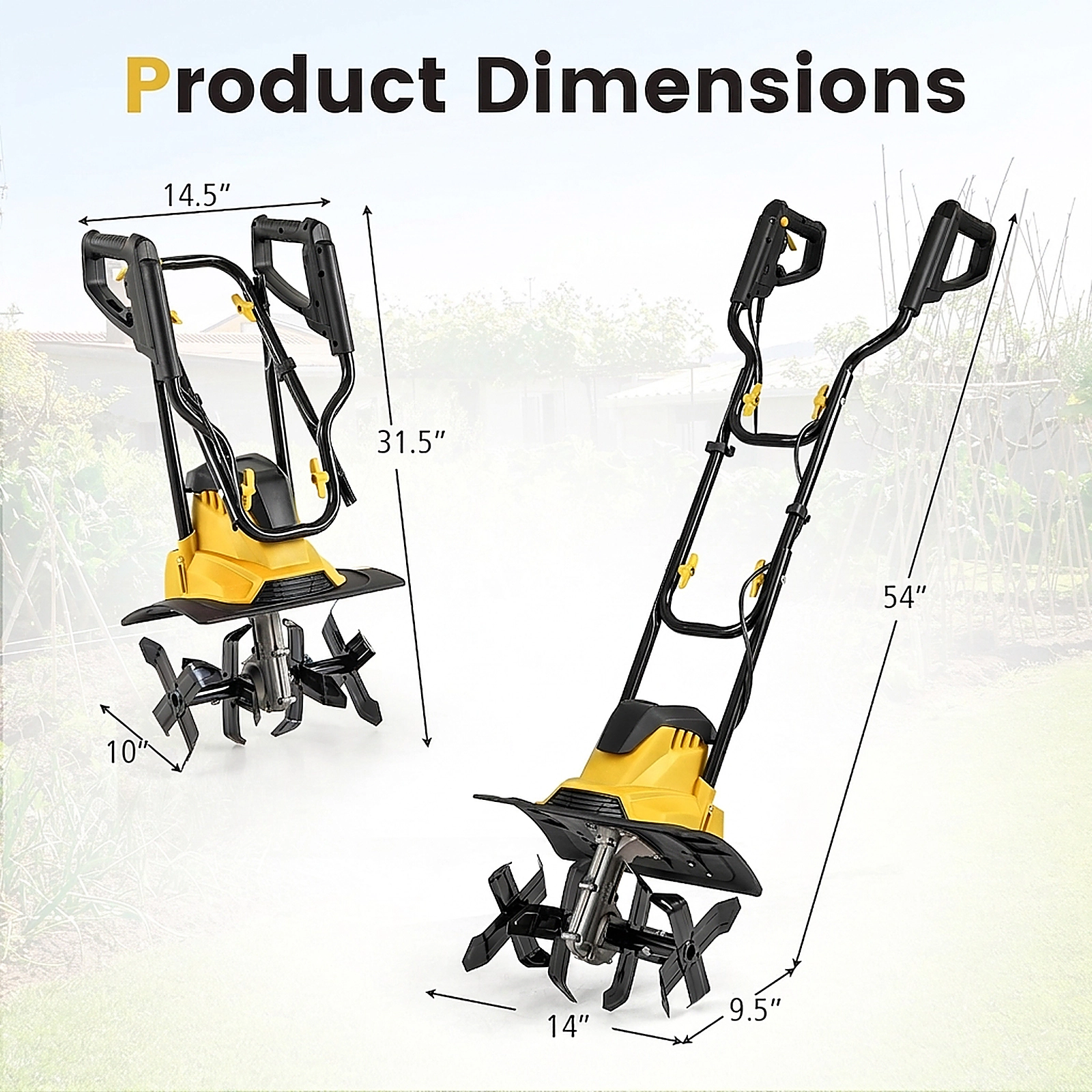 SUGIFT 10-Amp Corded Electric Tiller Cultivator with 14-in Working Width 9-in Depth and Safety Lock