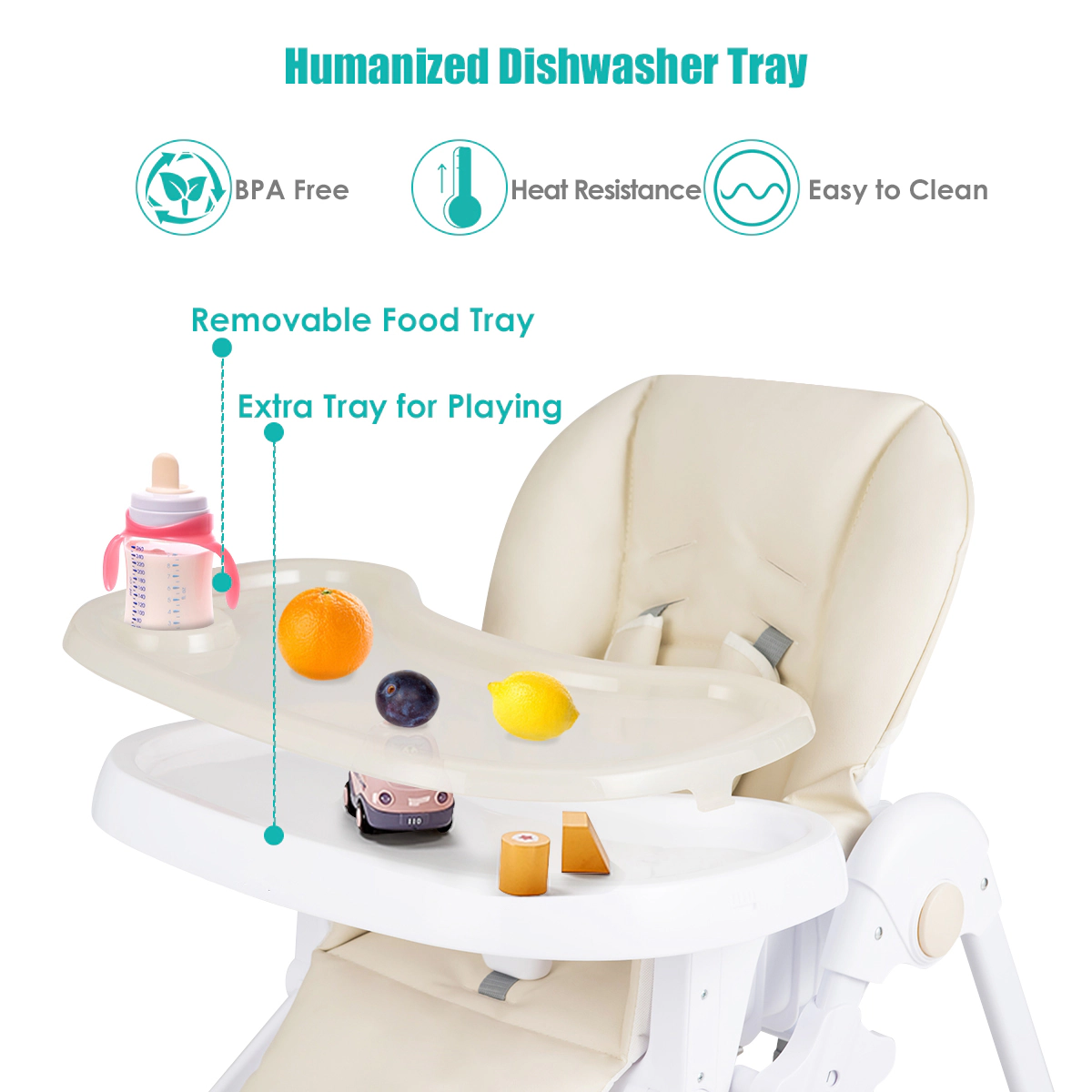 SUGIFT 7 Seat Heights and Reclining Backrest 3-in-1 Convertible Baby High Chair
