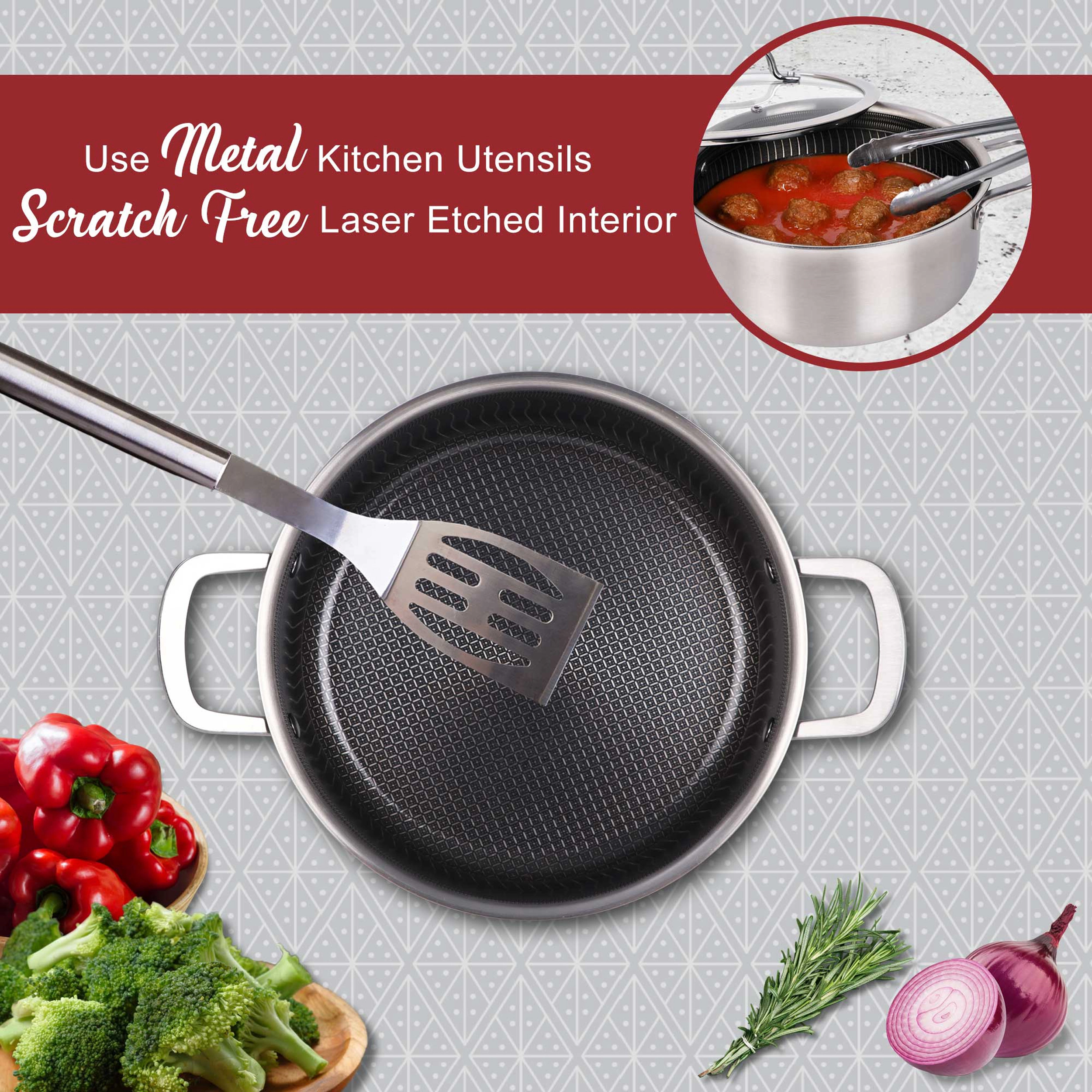 Brentwood 6 Quart 3-Ply Hybrid Non-Stick Stainless Steel Dutch Oven with Tempered Glass Lid