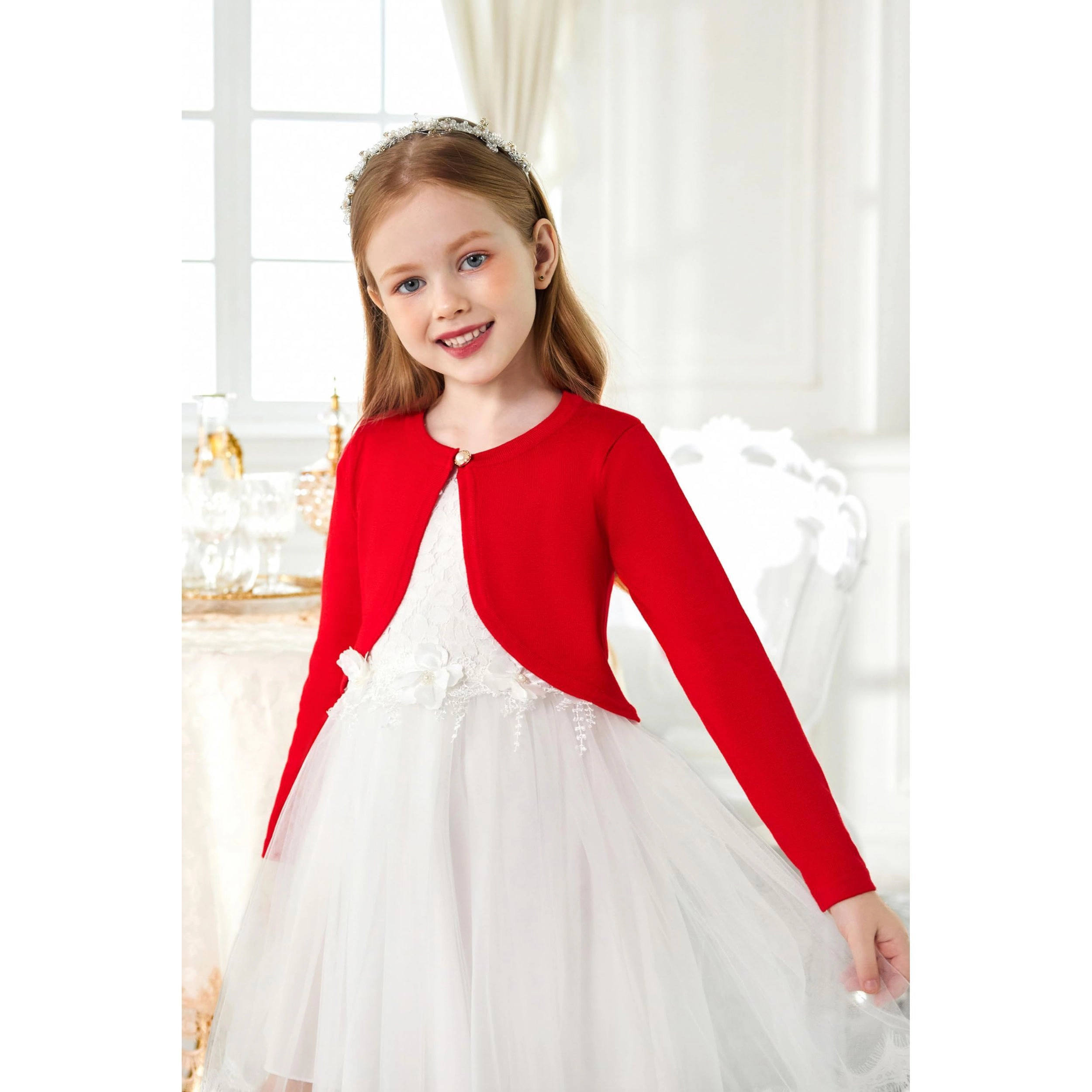 Arshiner Girls Open Front Shrug Cardigan Kids Children Knit Long Sleeve Bolero With Button Closure