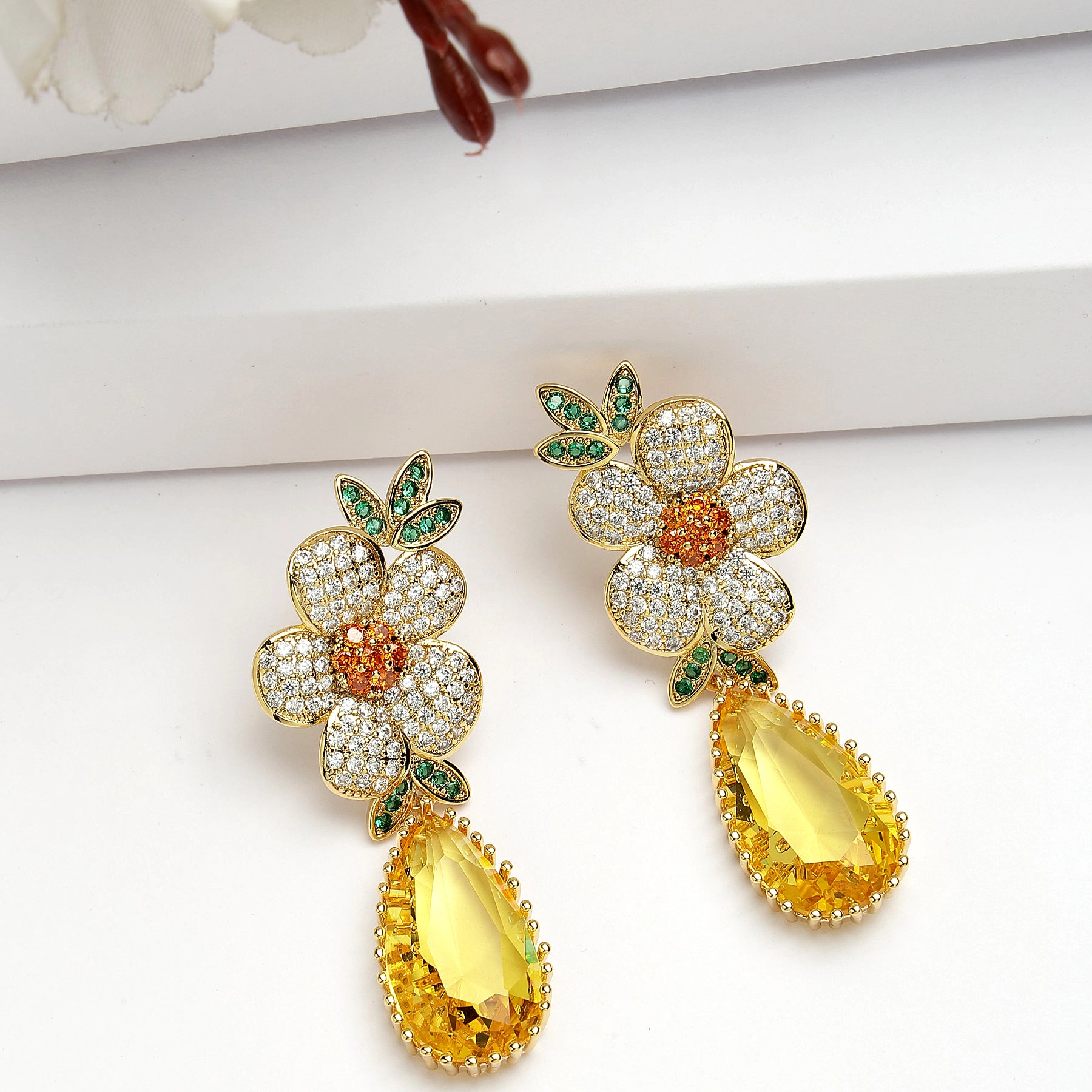 AGP PARIS Womens Diva Collection Beautiful Floral Zirconia Drop Earrings