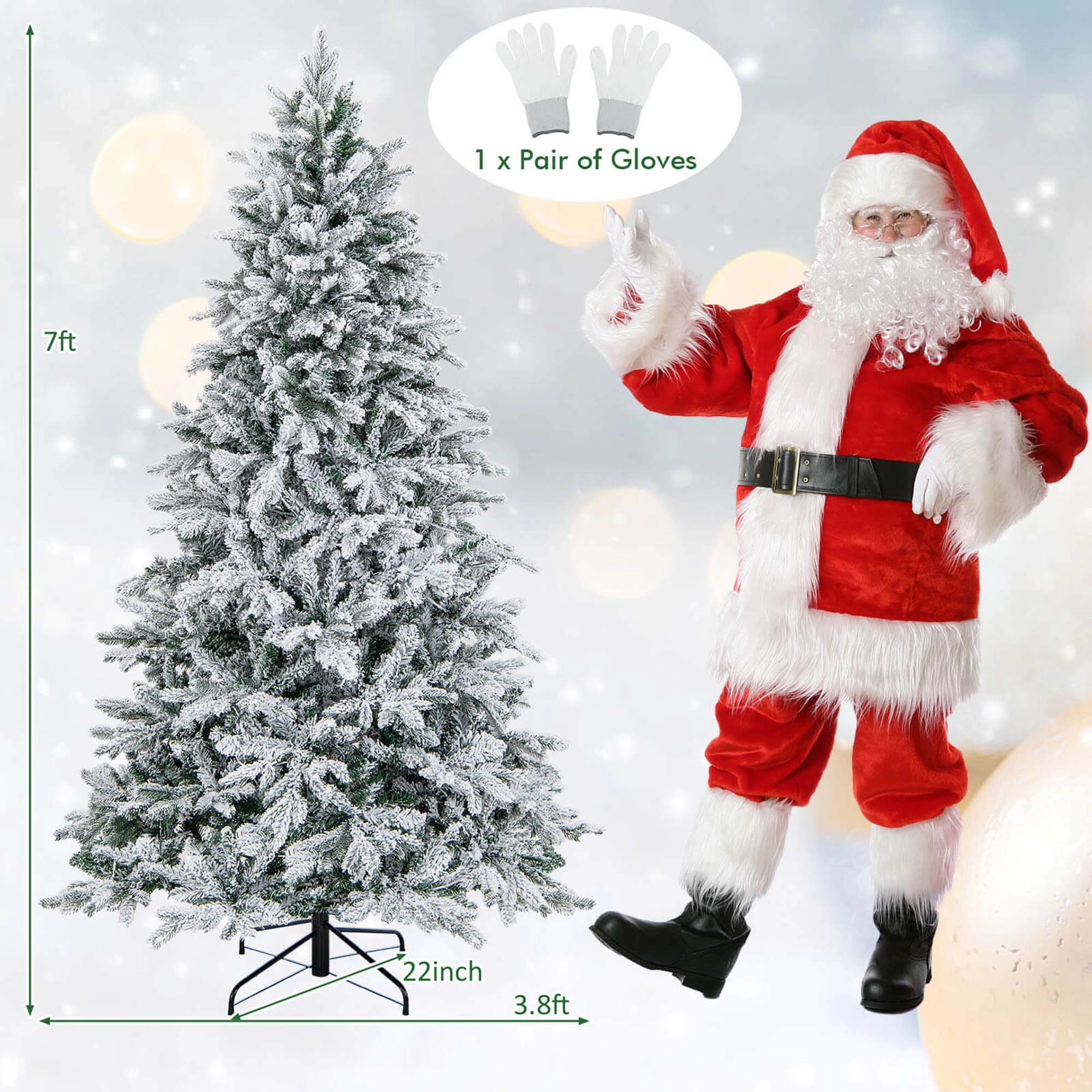 Costway 4.5 FT Pre-Lit Flocked Christmas Tree Hinged w/ 120 LED Lights & 757 Branch Tips