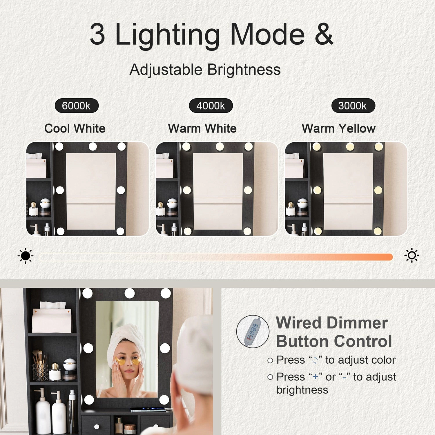 GBruno LED Lighted Vanity Desk Set With Padded Stool