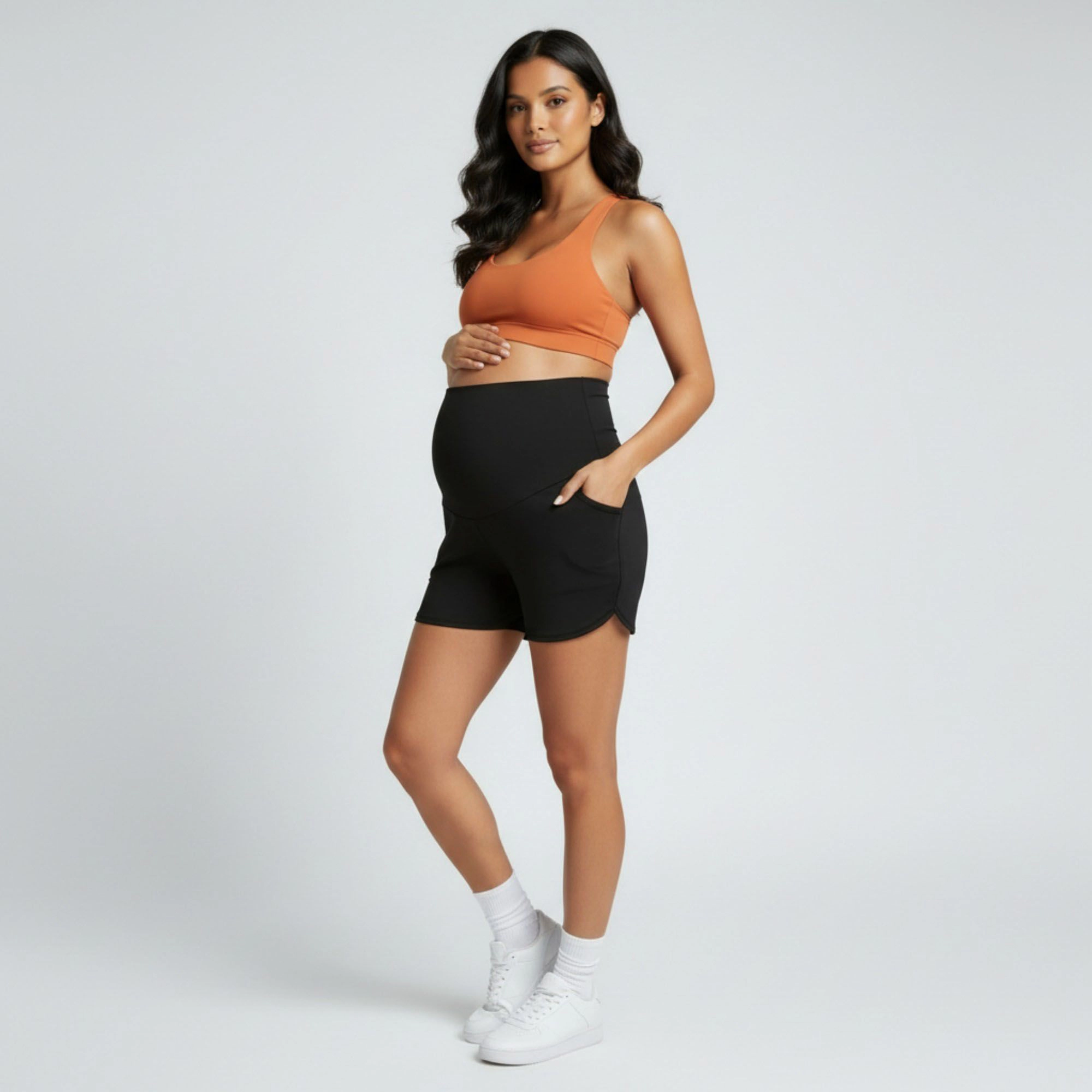 Anna-Kaci Womens Maternity High Waist Athletic Shorts with Over-Belly Panel