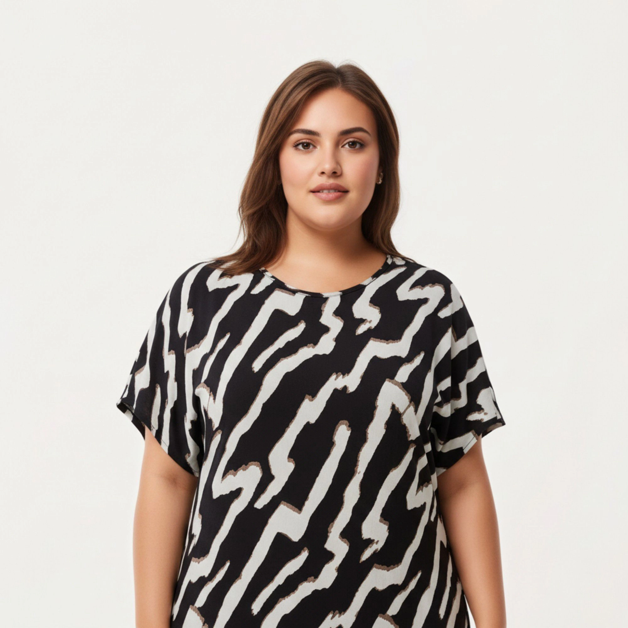 Anna-Kaci Women's Abstract Print Midi Dress Soft Draped Silhouette Relaxed Short Sleeves and Lightweight Fabric Finish
