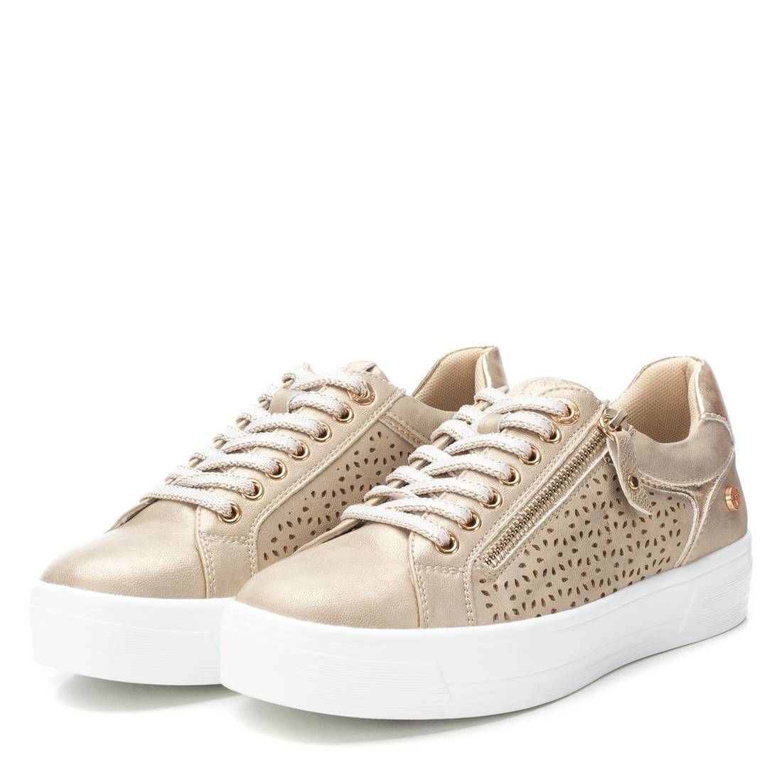 XTI Women's Sneakers Gold, Round Toe, Flat Heel
