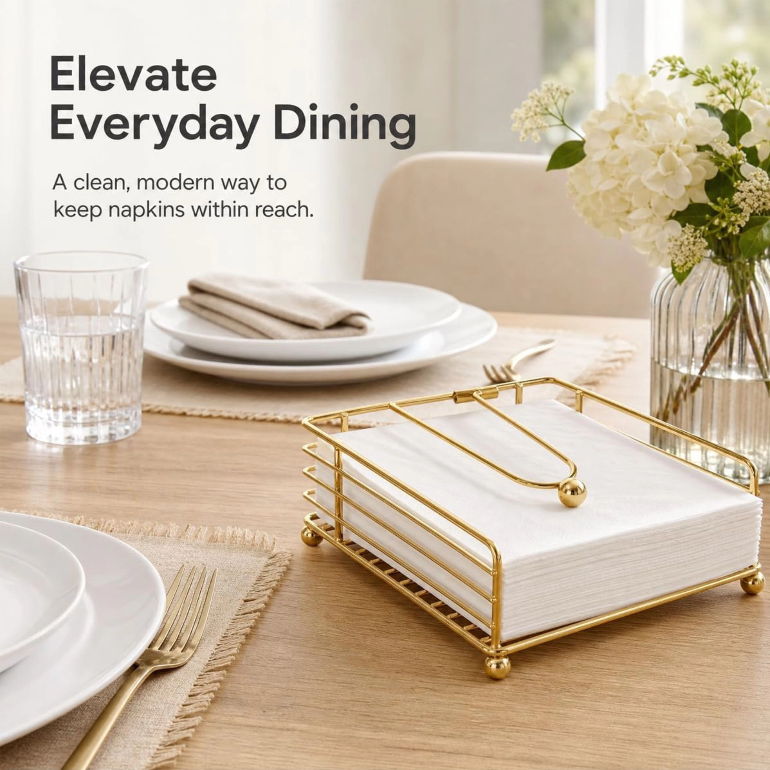 Stock Preferred Gold Iron Napkin Holder with Weighted Arm for Kitchen and Dining Table