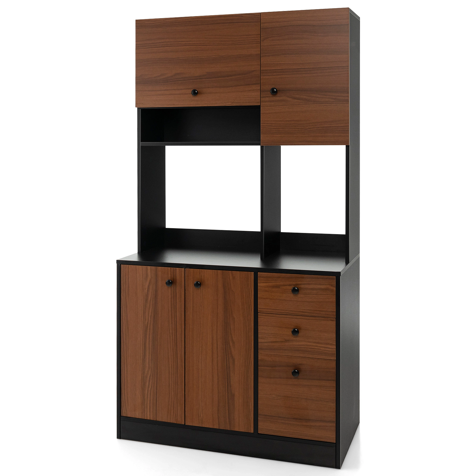 SUGIFT 71-in 3 Cabinets 3 Deep Drawers Adjustable Shelves Kitchen Pantry Cabinet 37-in x 19-in 110-lb Capacity Black