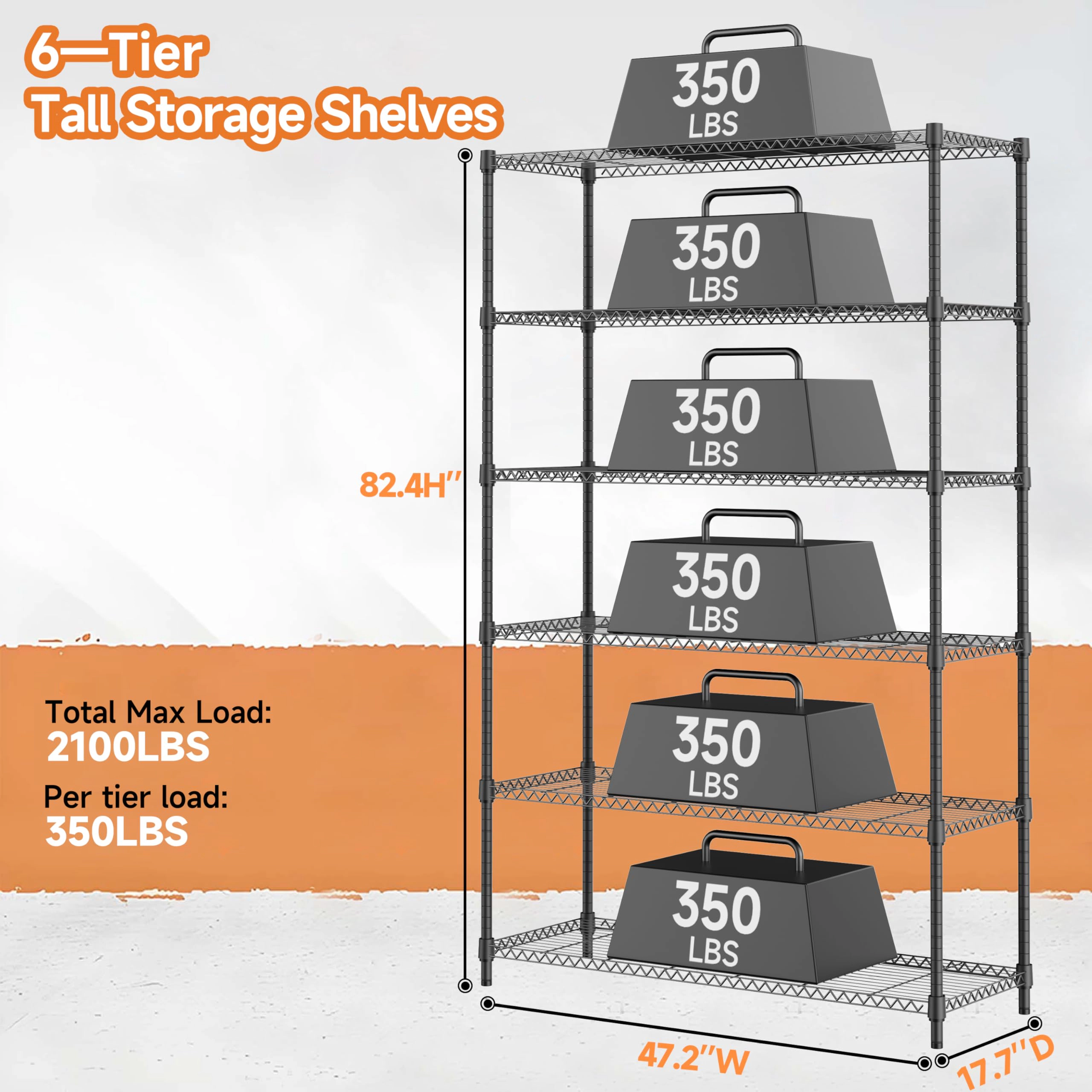 Flynama 6 Tier Metal Wire Storage Shelving Unit 2100LBS Load Adjustable Black for Garage Pantry Kitchen