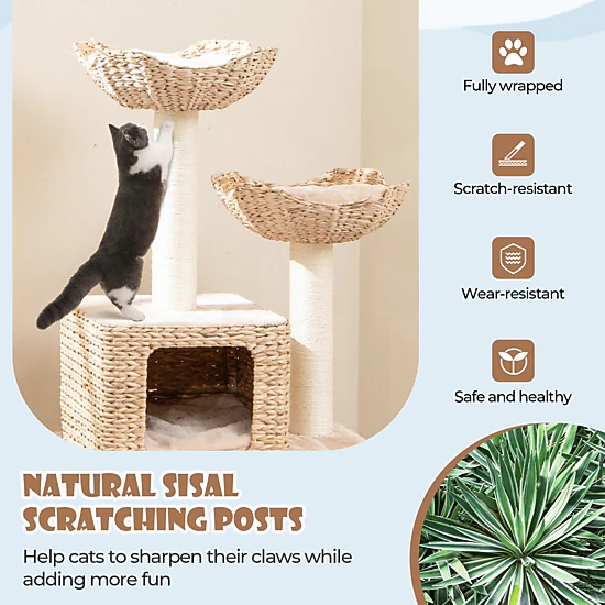 SlickBlue Unisex 48 Inch Cattail Cat Tree with Condo and Scratching ...