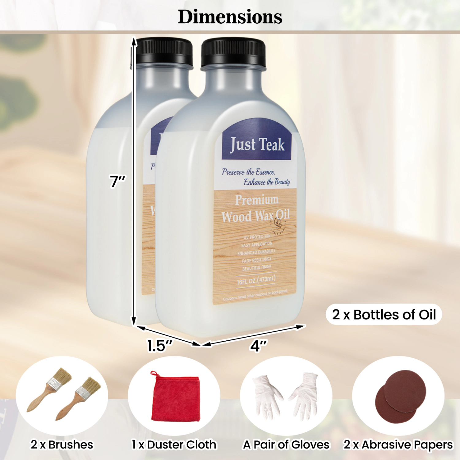 LJG 16 oz Wood Oil Cleaner and Brightener for Outdoor and Indoor Furniture Set of 2